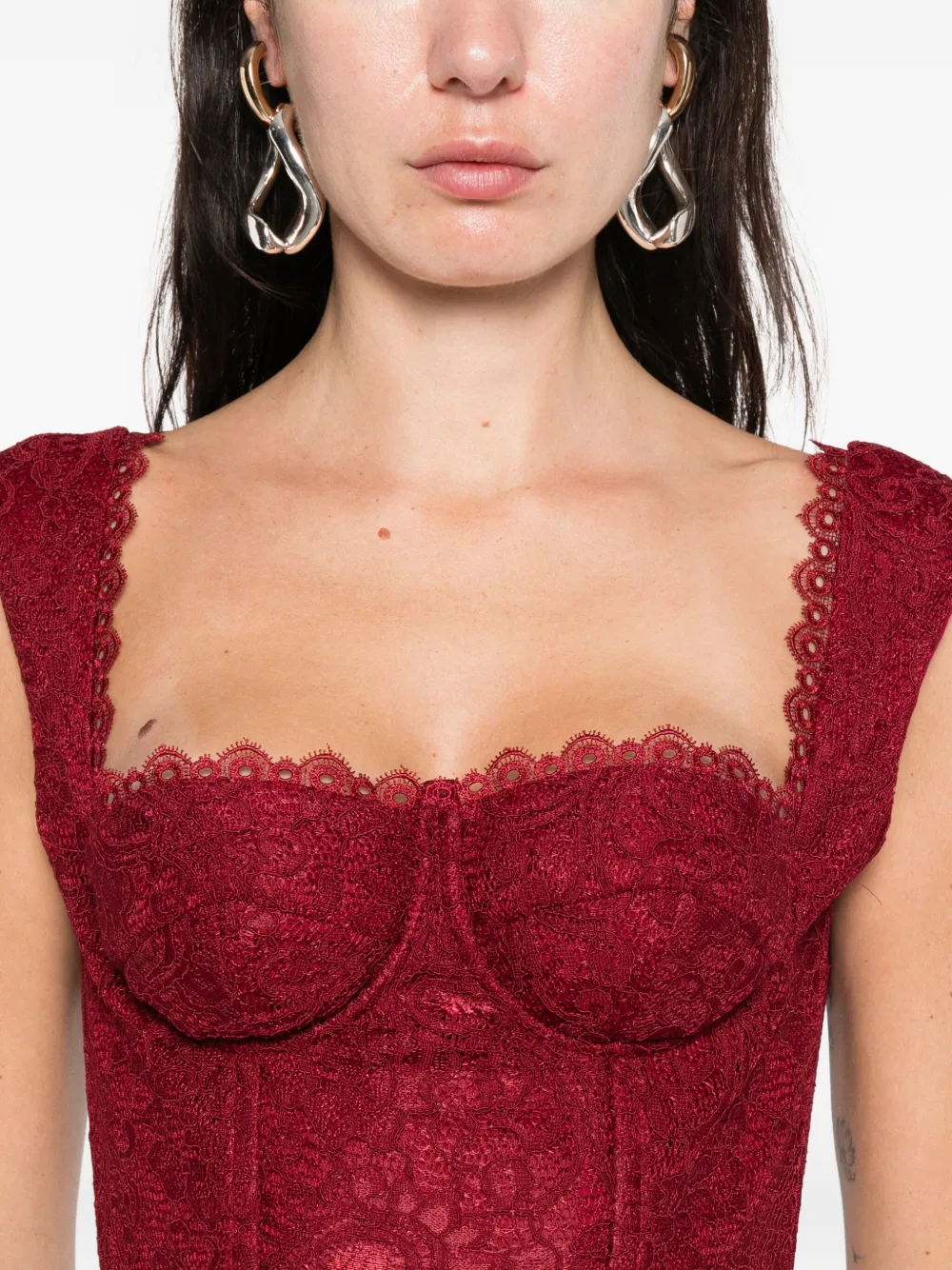 Miau By Clara Rotescu Lace Trim Pepper Dress In Red