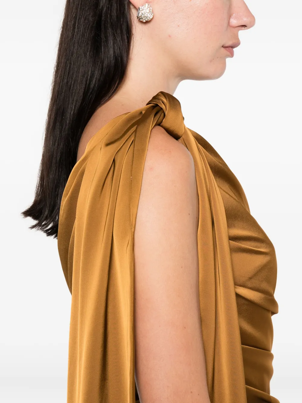 Malina Nelly One-shoulder Draped Mini Dress In Brown