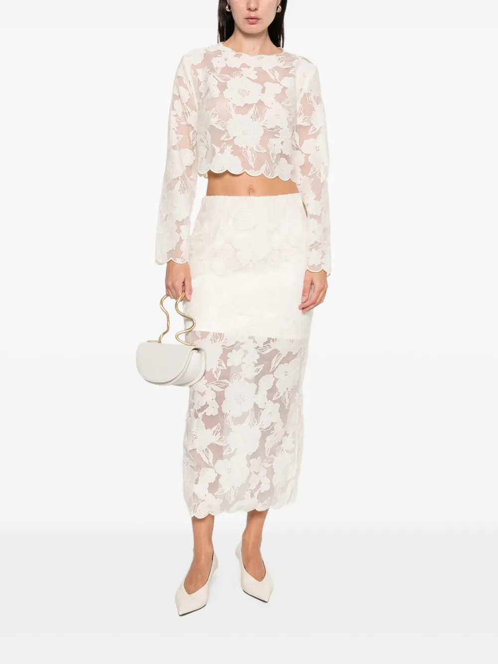 MALINA Gewelfde top met bloemen - Beige