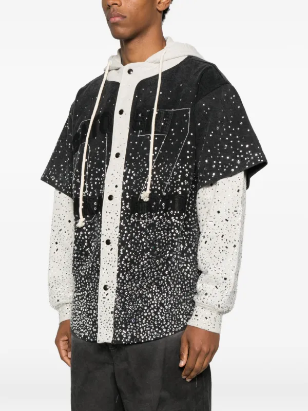 SATOSHI NAKAMOTO Embellished long-sleeve Hoodie | Black | FARFETCH