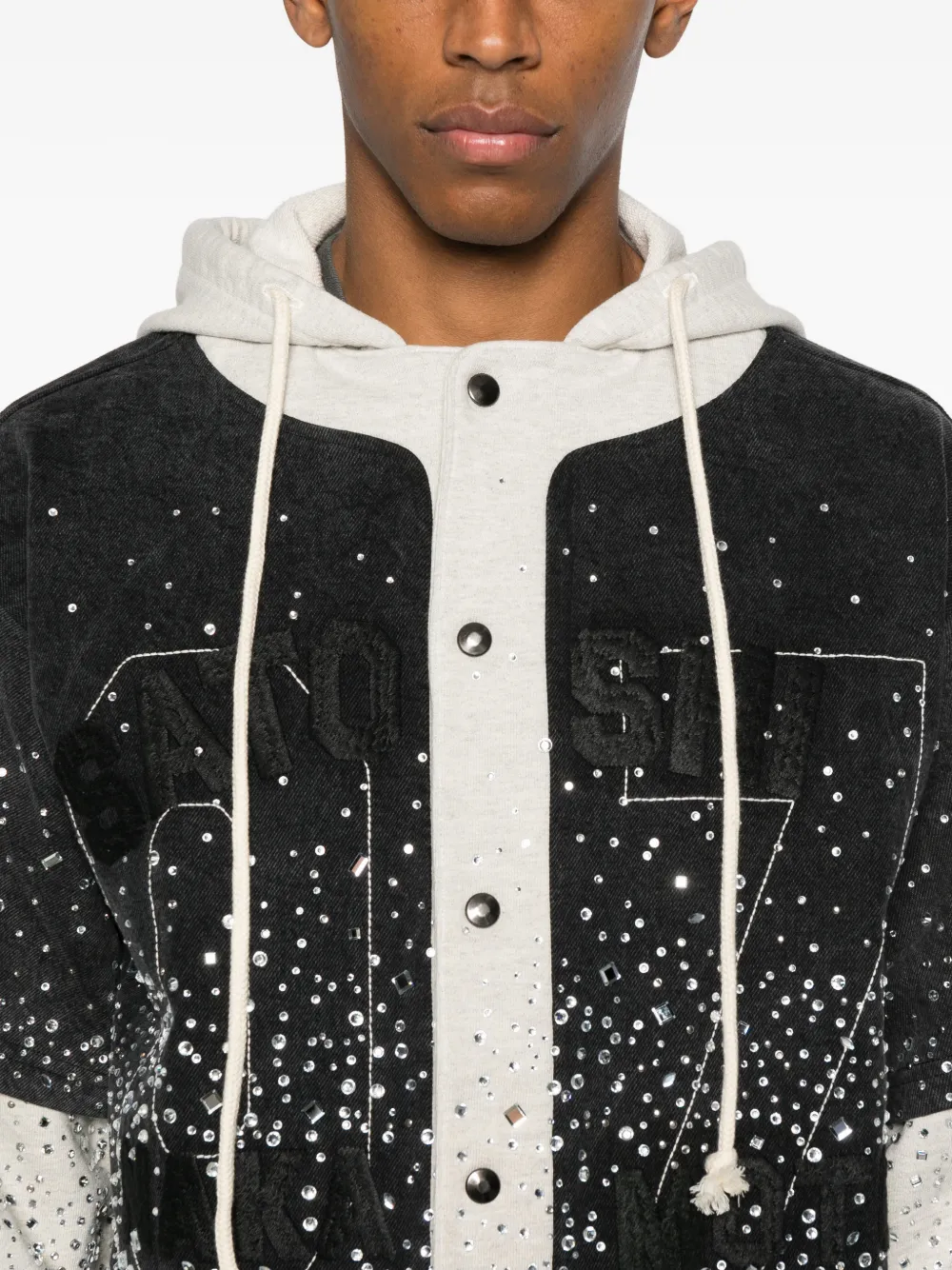 SATOSHI NAKAMOTO Embellished long-sleeve Hoodie | Black | FARFETCH