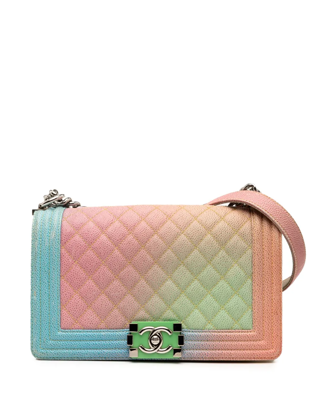 CHANEL Pre-Owned 2016-2017 オールドミディアム マトラッセ キャビア レインボー ボーイ フラップ CHANEL Pre-Owned 2016-2017 オールドミディアム マトラッセ キャビア レインボー ボーイ フラップ