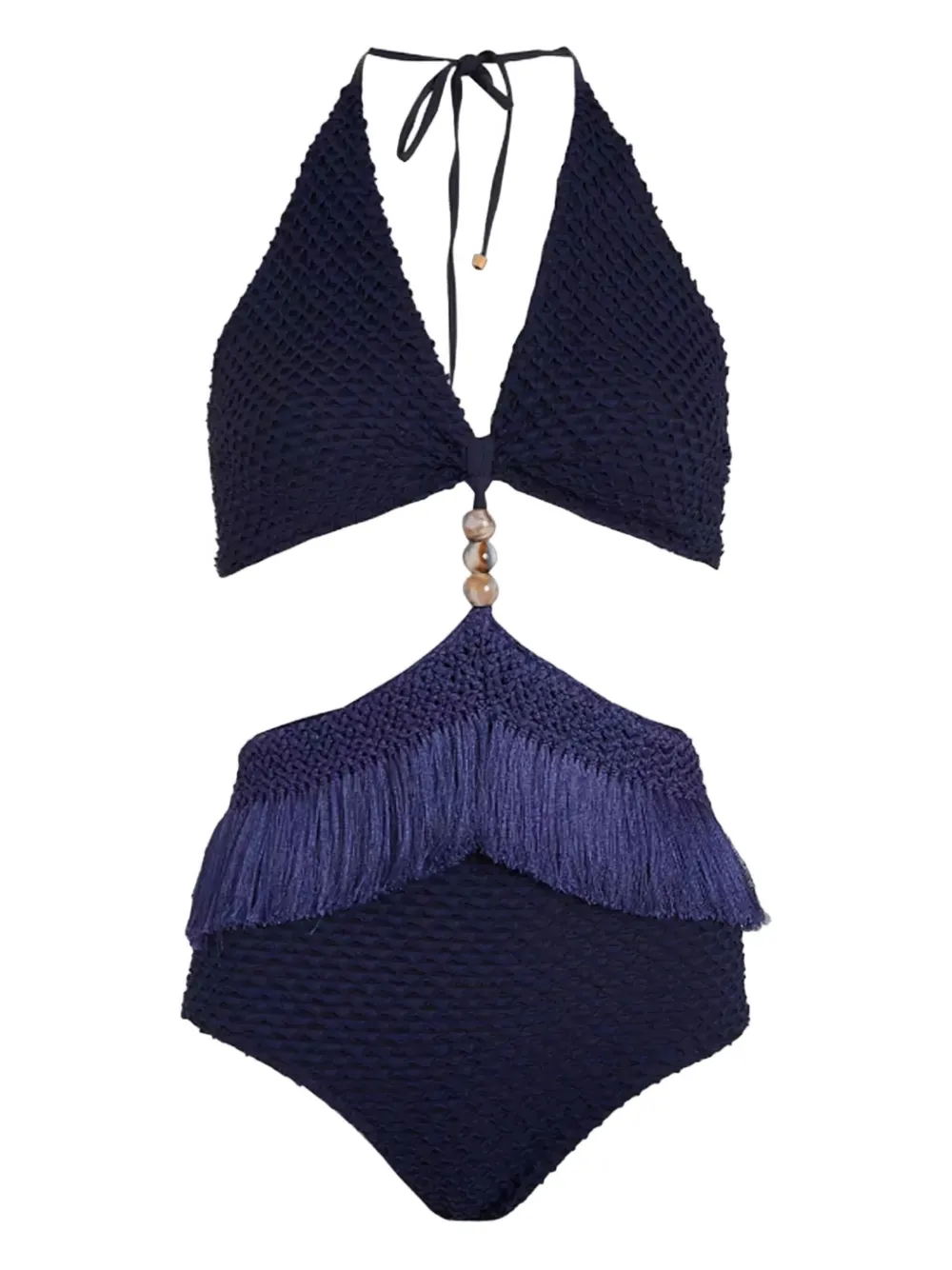 PatBO fringed beaded swimsuit | Blue | Image 1
