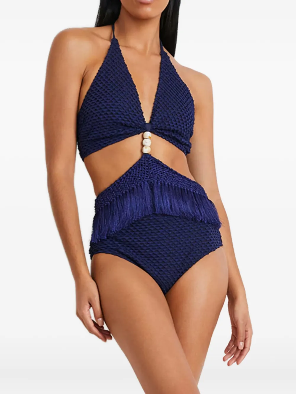 Patbo Fringed Beaded Swimsuit In Blue