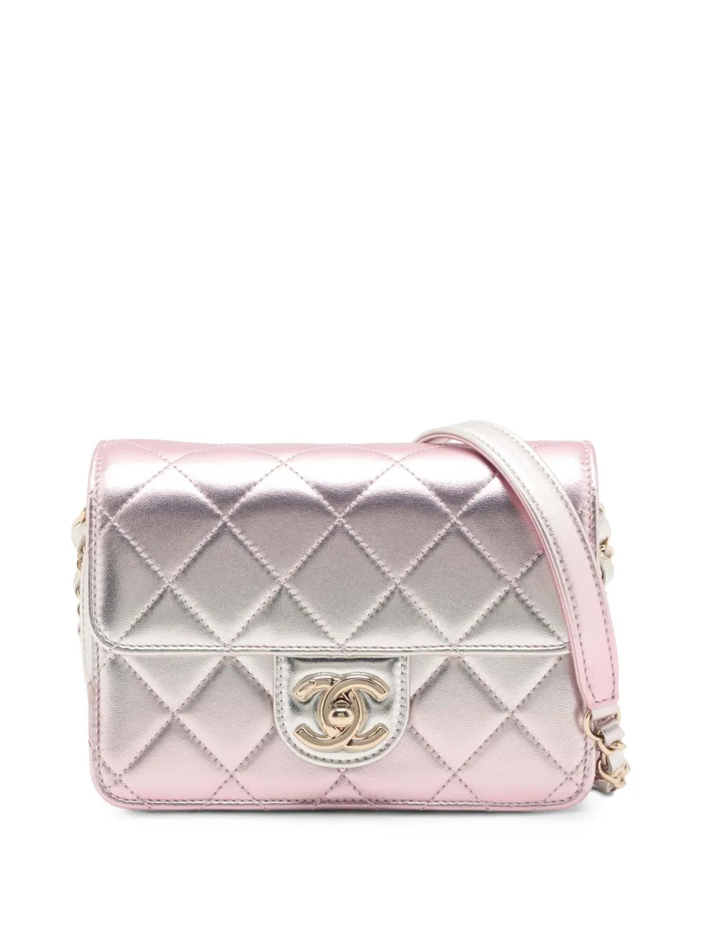 Pre-owned Chanel 2021-2025 Mini Metallic Lambskin Like A Wallet Flap Crossbody Bag In Pink