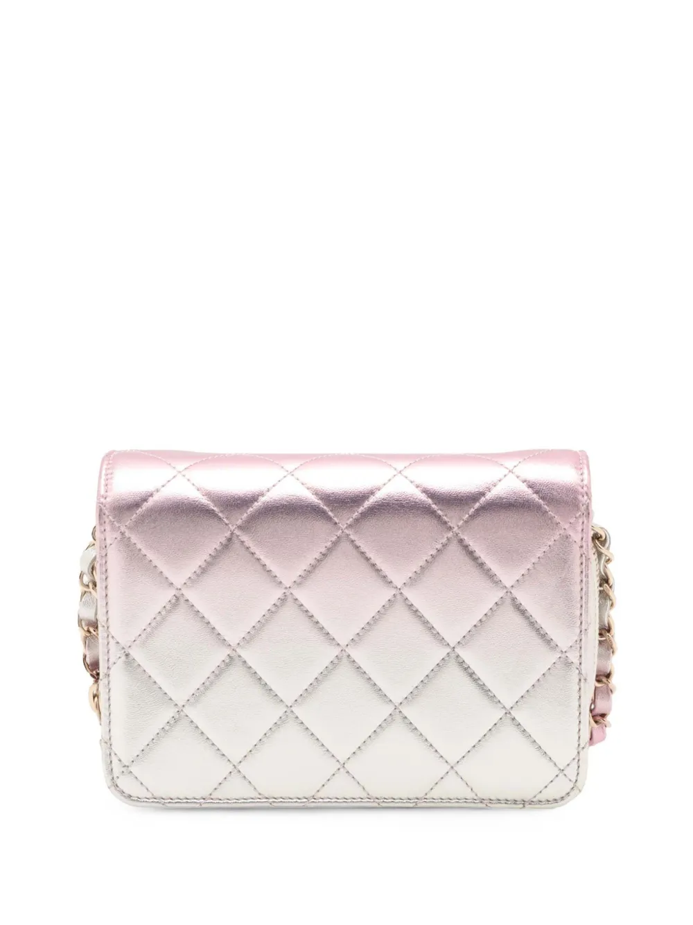 Pre-owned Chanel 2021-2025 Mini Metallic Lambskin Like A Wallet Flap Crossbody Bag In Pink