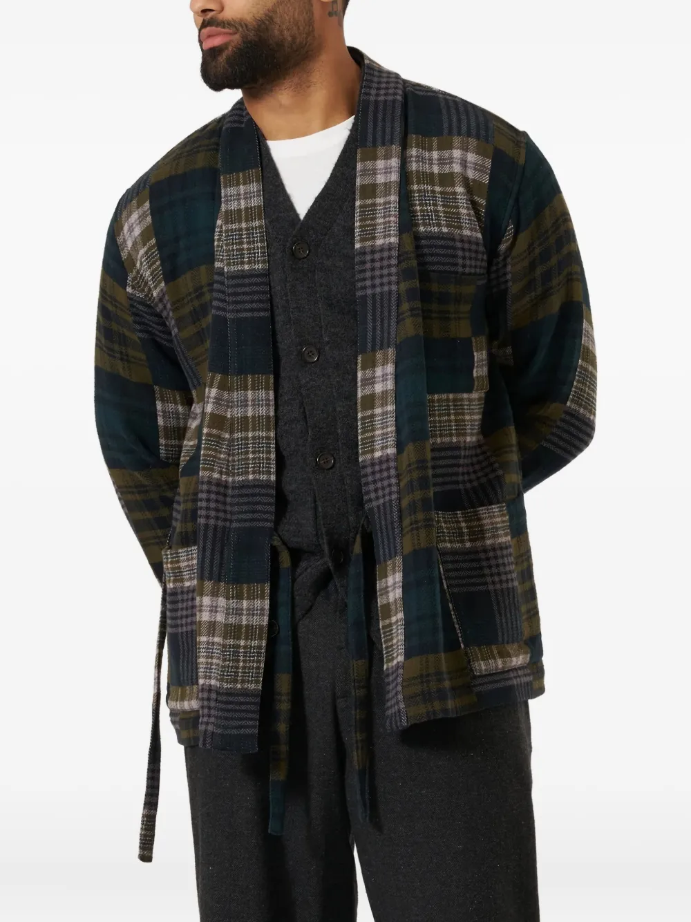 Universal Works chaqueta con diseño patchwork y cinturón | Sobrecamisas | Image 2