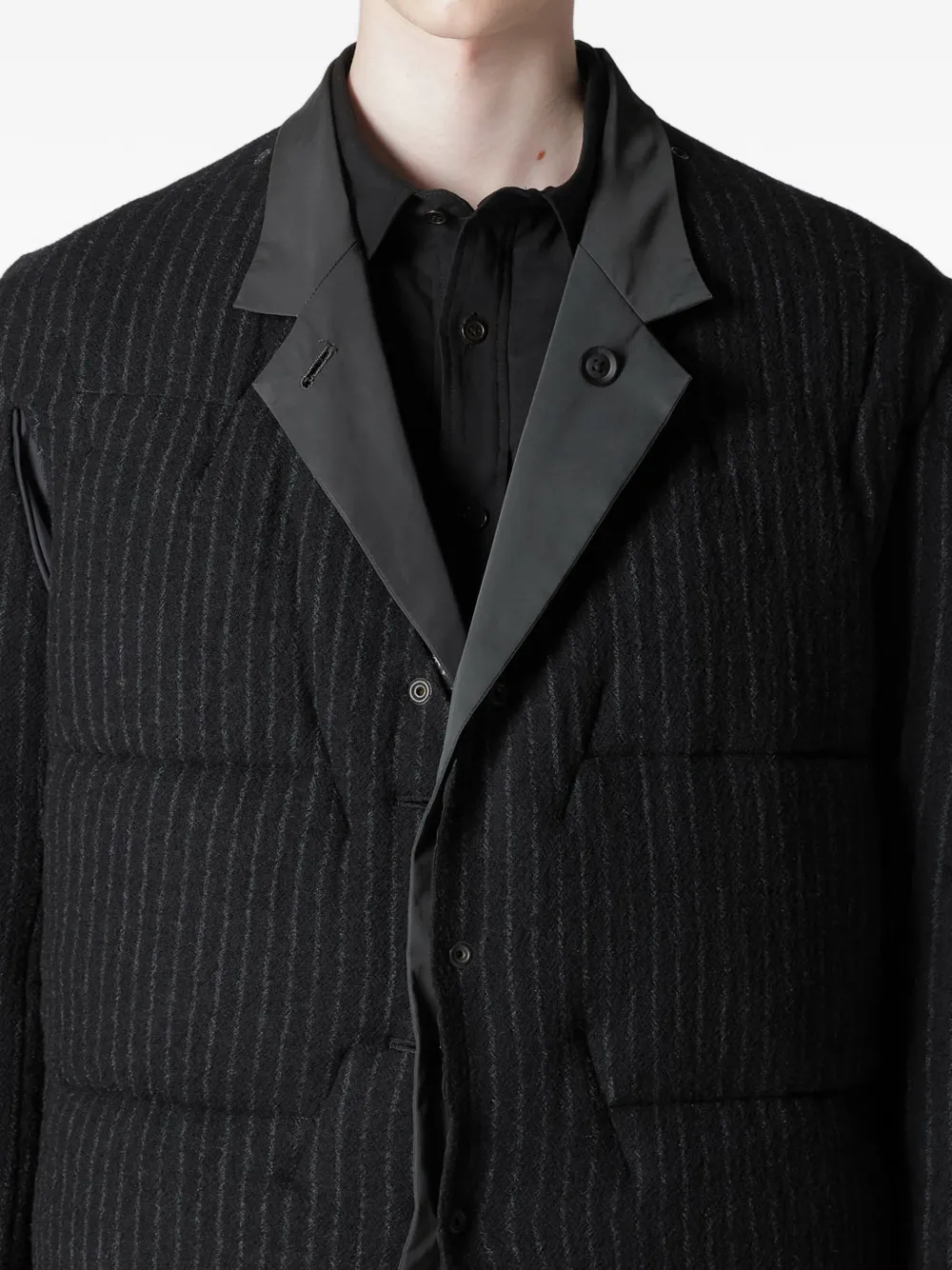 Yohji Yamamoto Padded Pinstripe Jacket Zwart