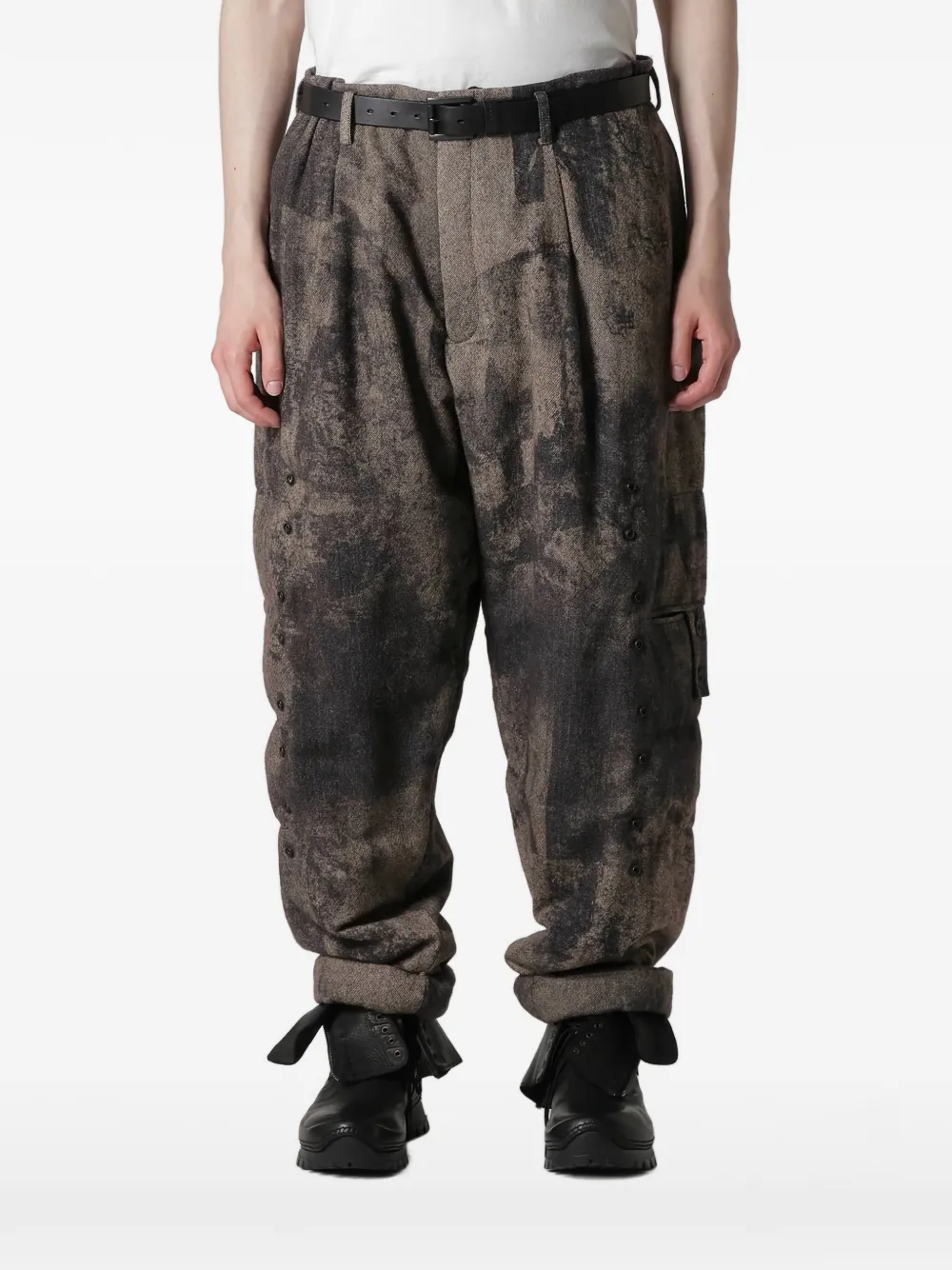 Yohji Yamamoto buttoned patterned trousers | Brown | Image 1