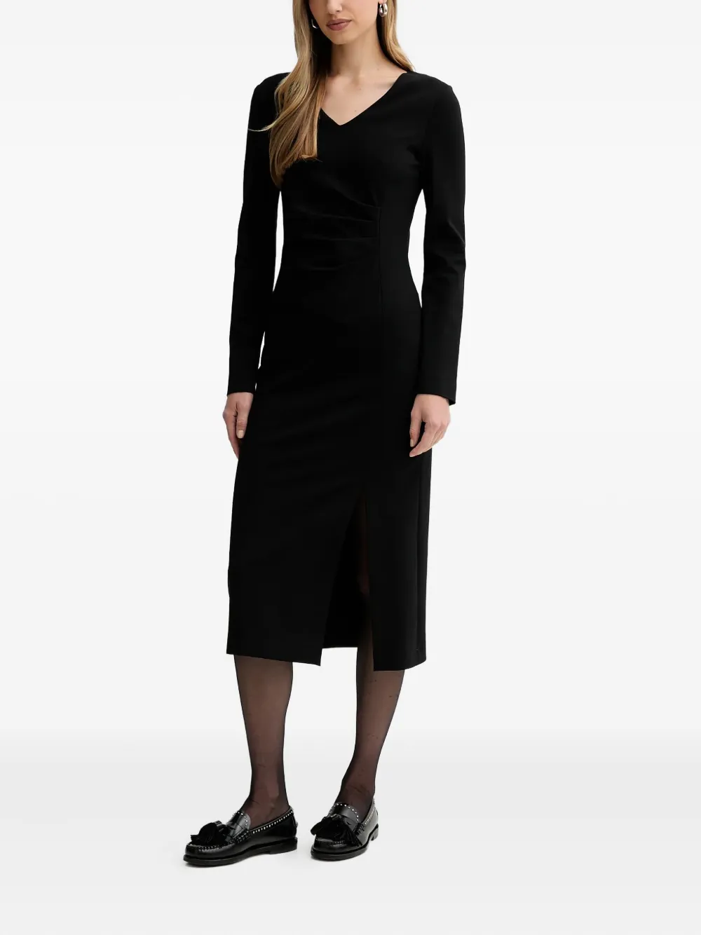 Liviana Conti Filippa midi-jurk met V-hals en zijsplit - Zwart