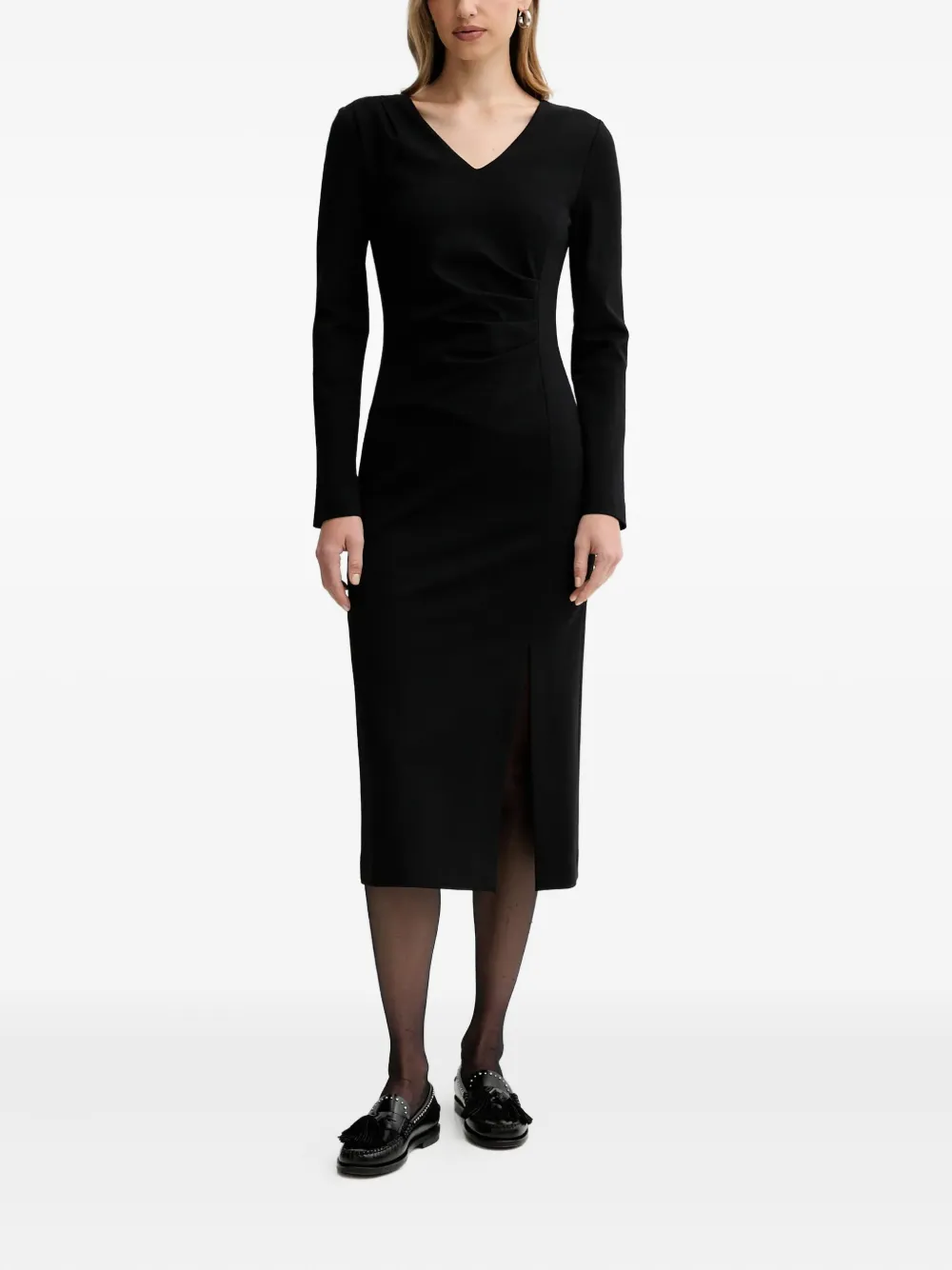 Liviana Conti Filippa V-neck Side-slit Midi Dress In Black