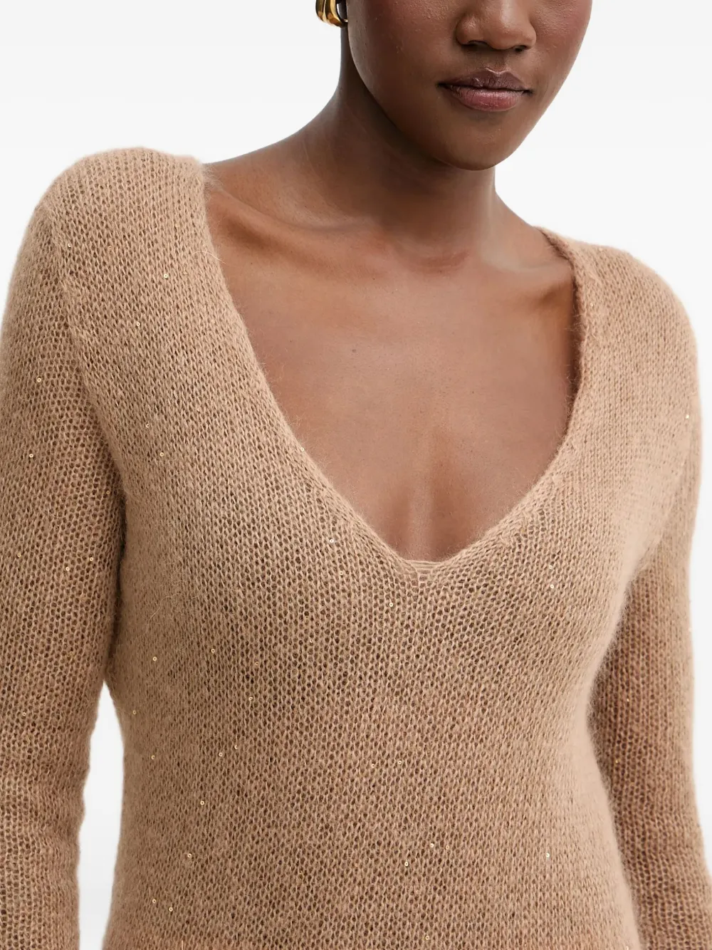 Liviana Conti Clotilde maxi-jurk met V-hals en split Beige