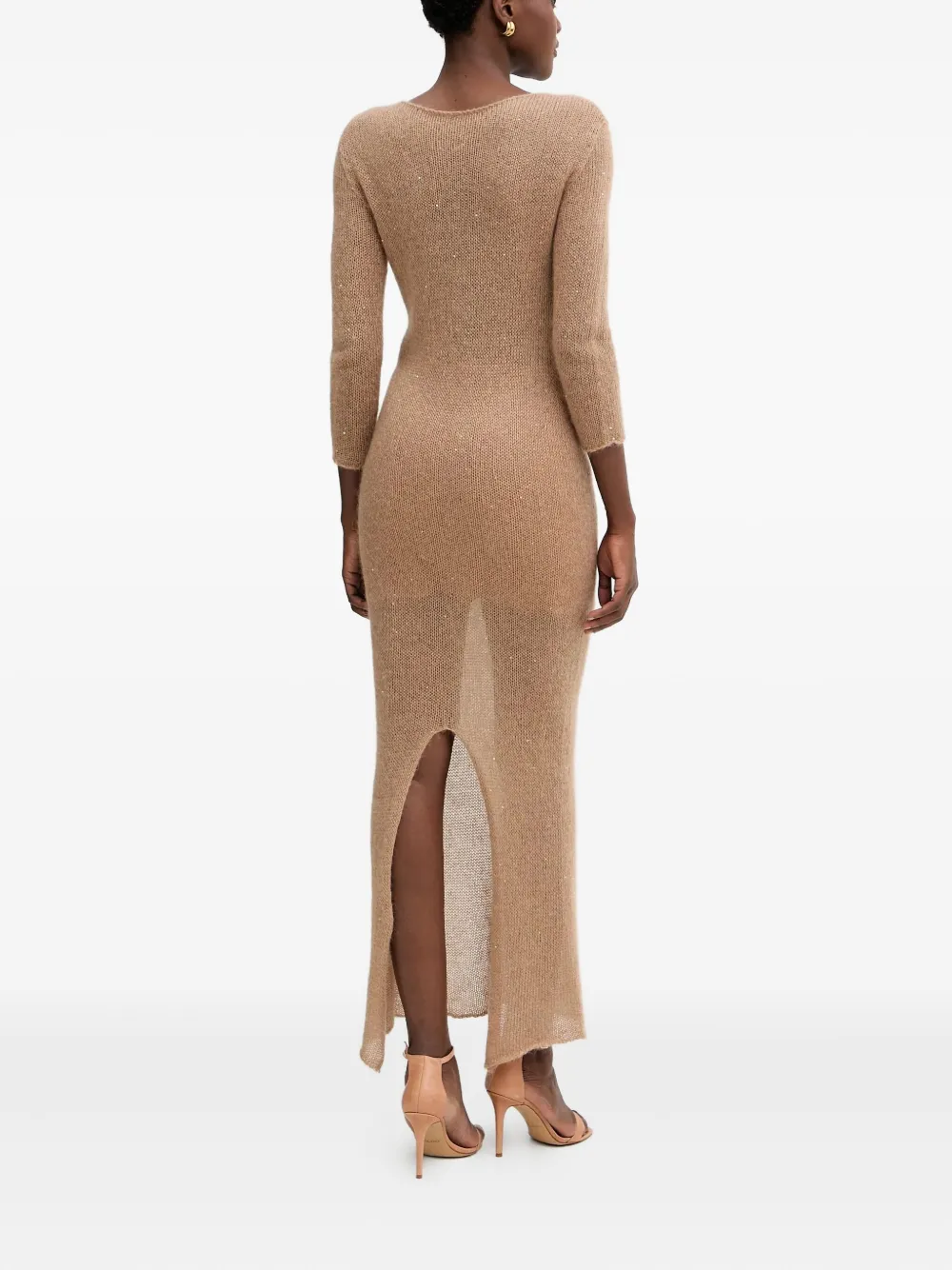 Liviana Conti Clotilde maxi-jurk met V-hals en split Beige