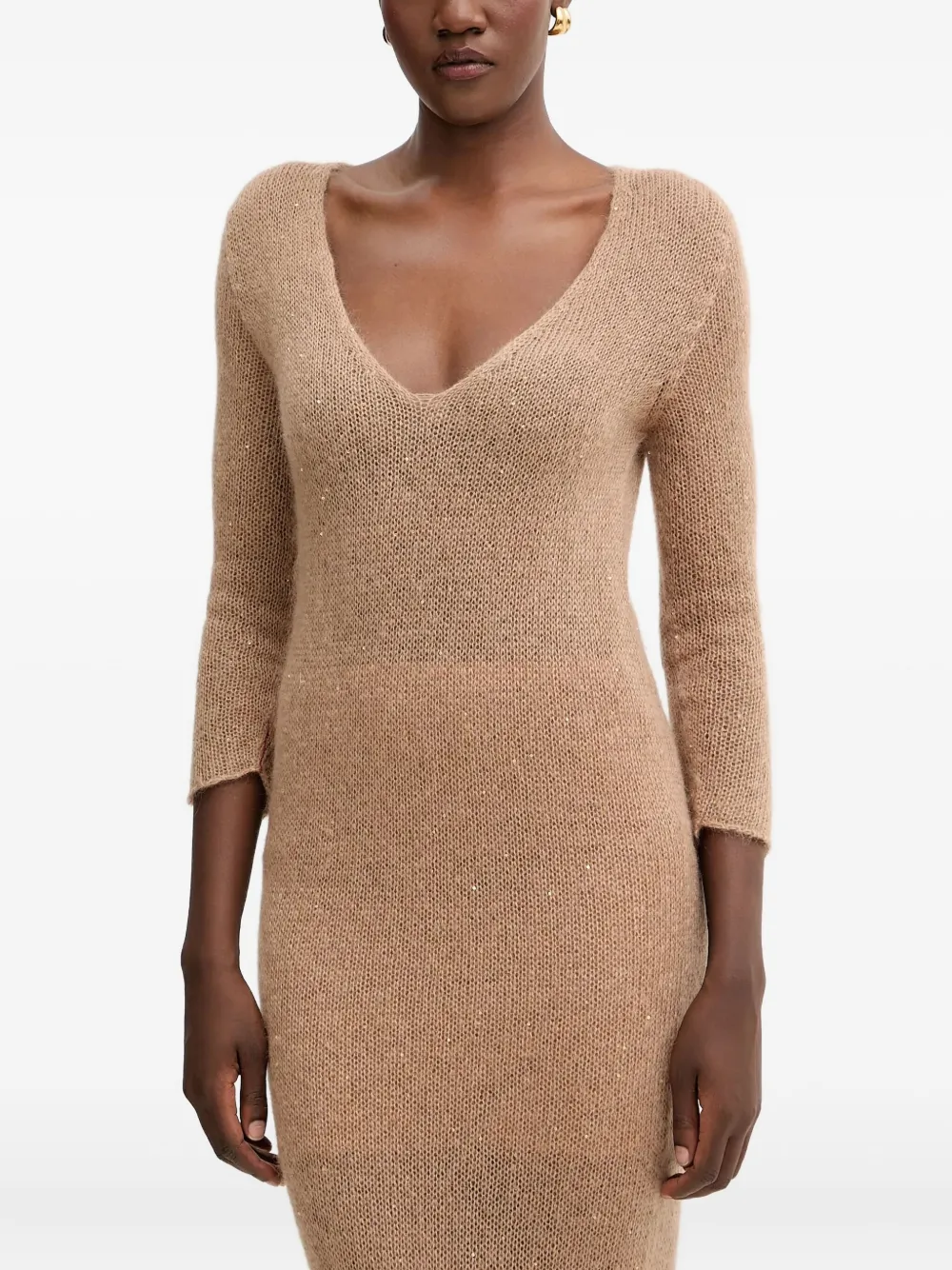 Liviana Conti Clotilde maxi-jurk met V-hals en split Beige
