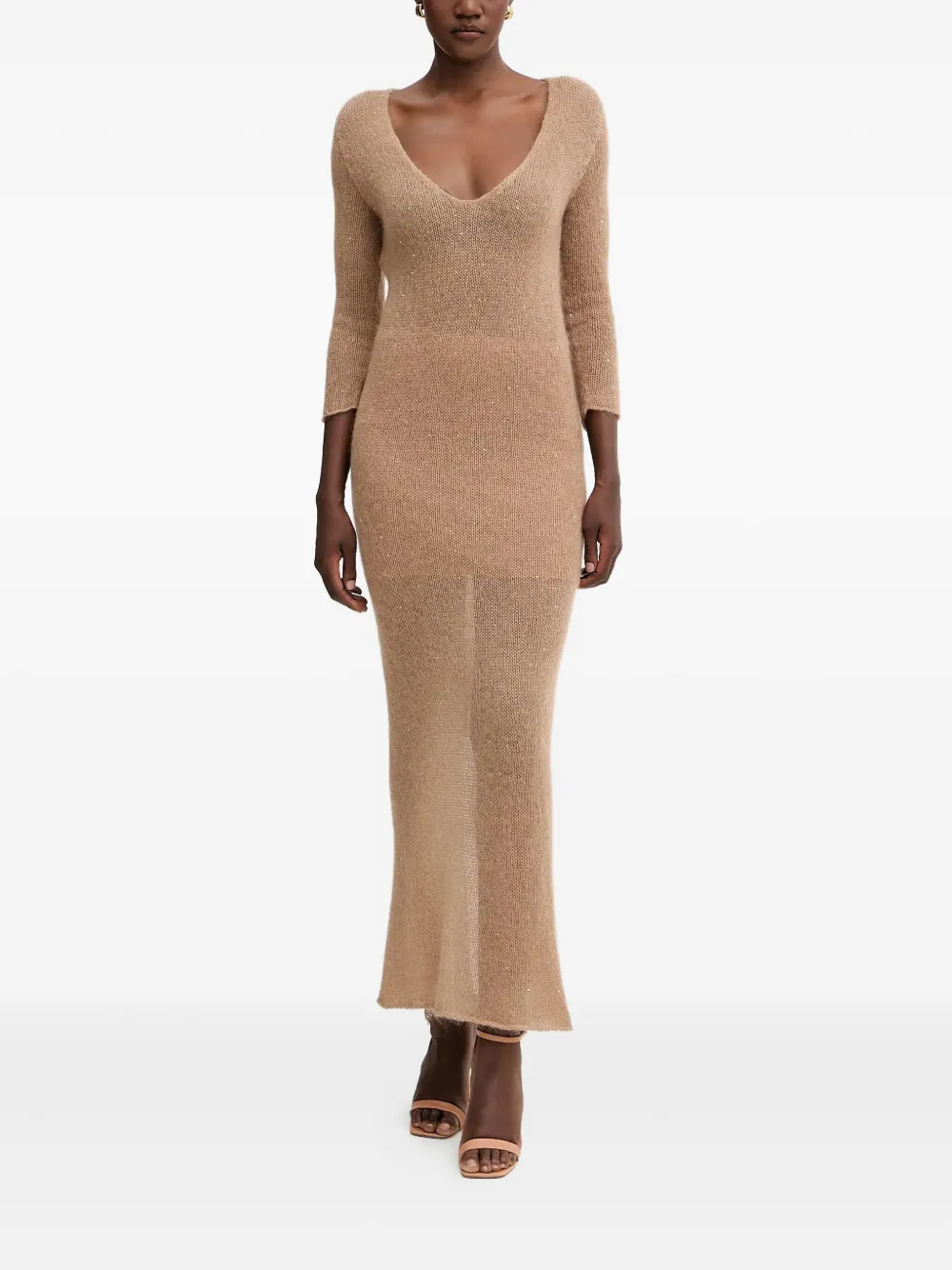 Liviana Conti Abito lungo Clotilde con scollo a V - Toni neutri
