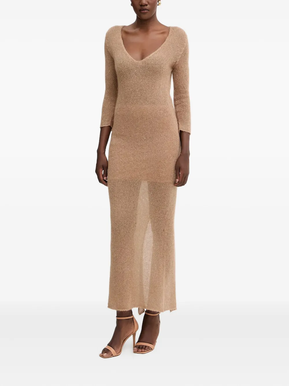 Liviana Conti Clotilde maxi-jurk met V-hals en split - Beige