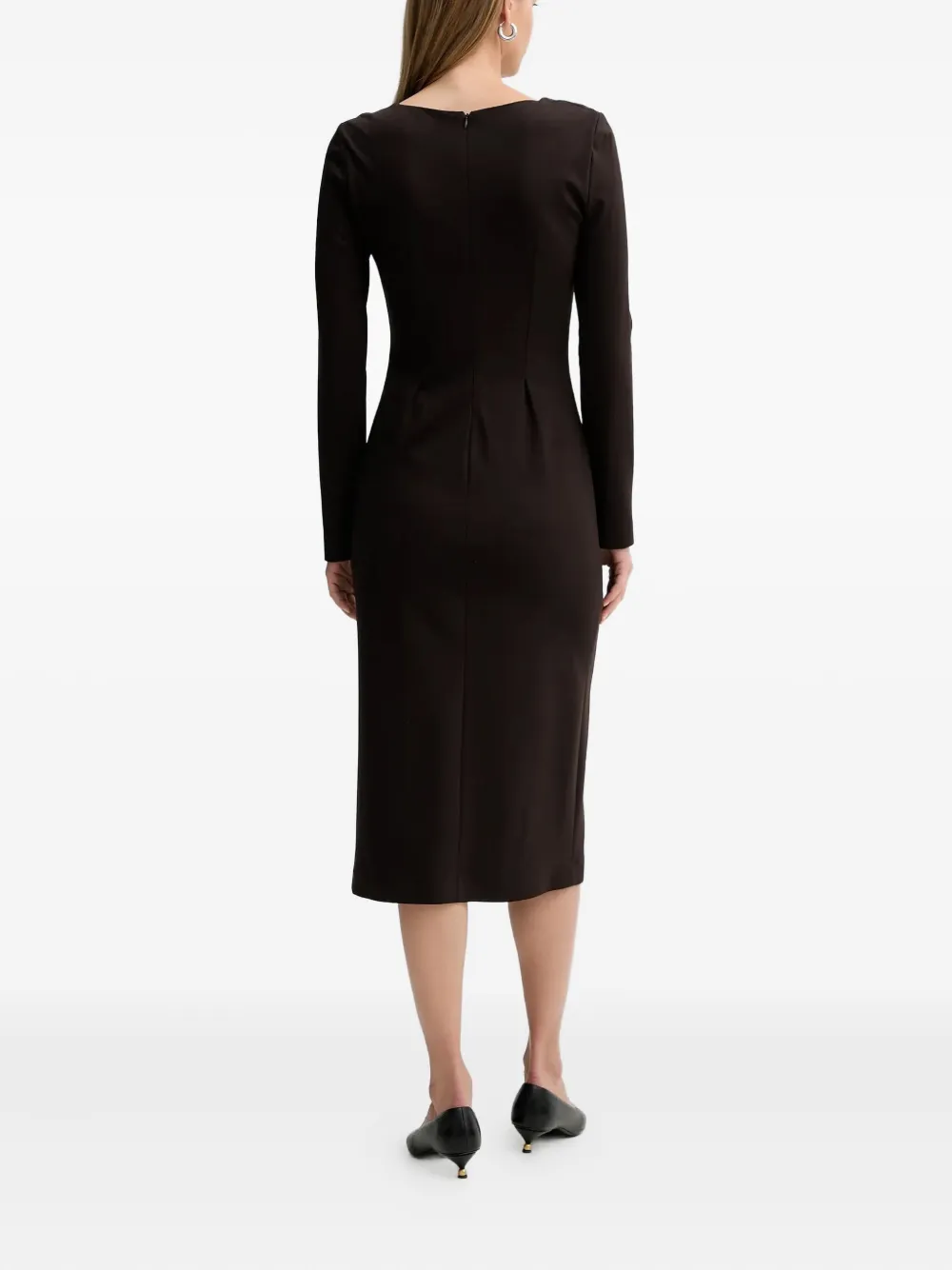 Liviana Conti Filippa midi-jurk met V-hals en zijsplit Bruin