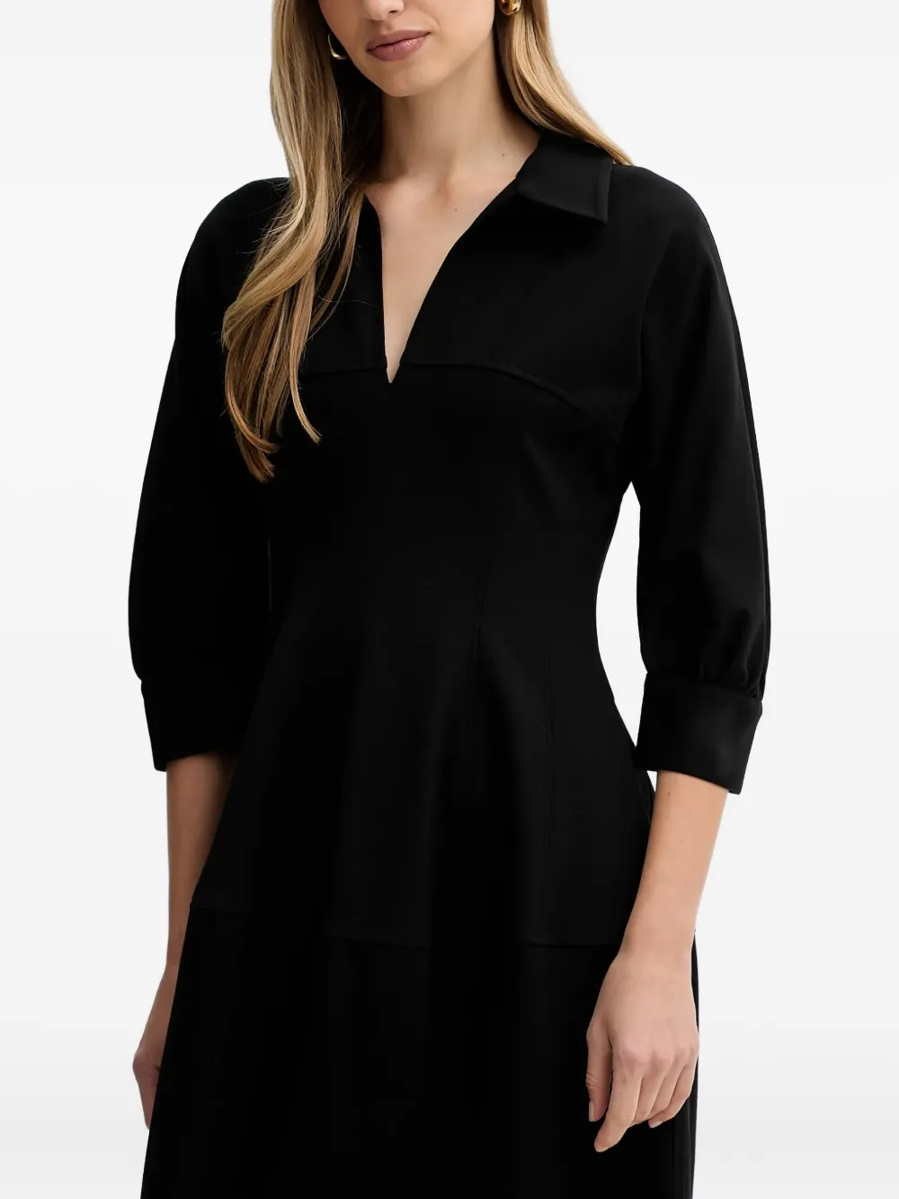 Liviana Conti Fleur midi-jurk met shirtkraag en zijzak Zwart