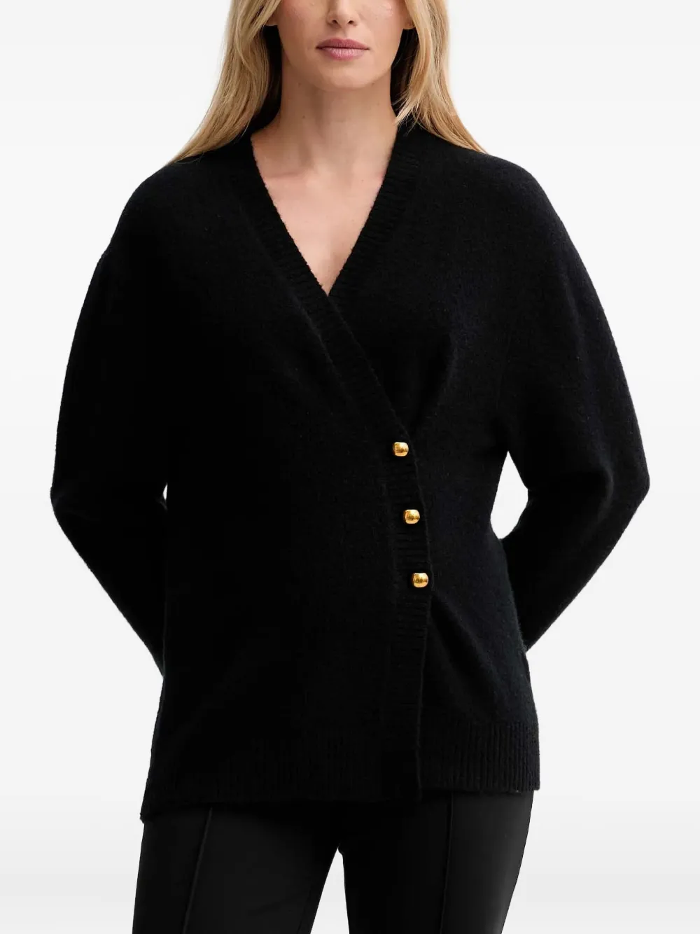 Isabelle Blanche button-up V-neck cardigan | Black | Image 1