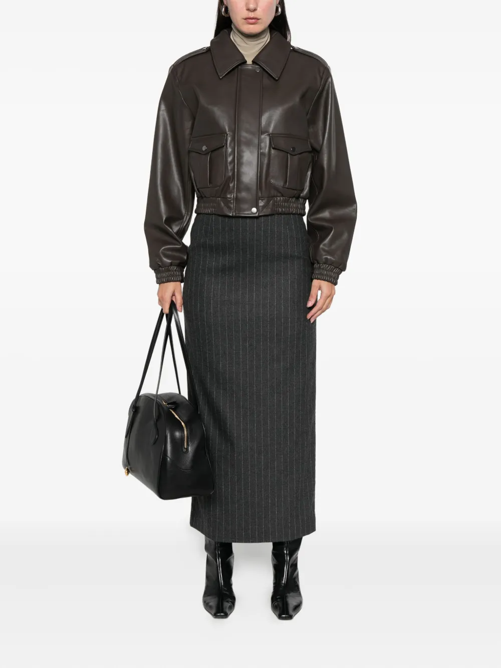 House Of Dagmar Pinstripe Pencil Maxi Skirt In Black