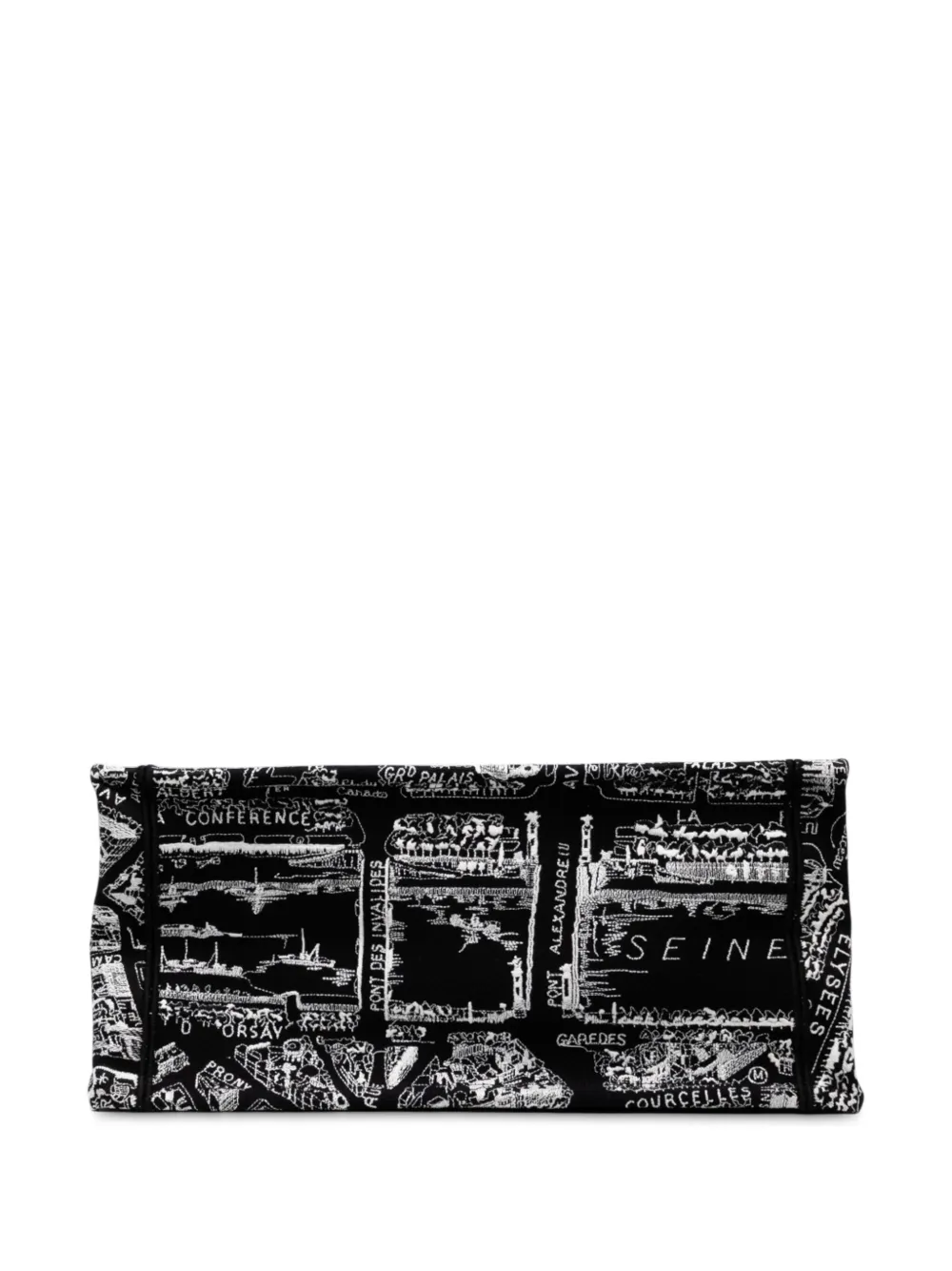 Pre-owned Dior 2023 Medium Canvas Embroidered Plan De Paris Book Tote Bag In Black