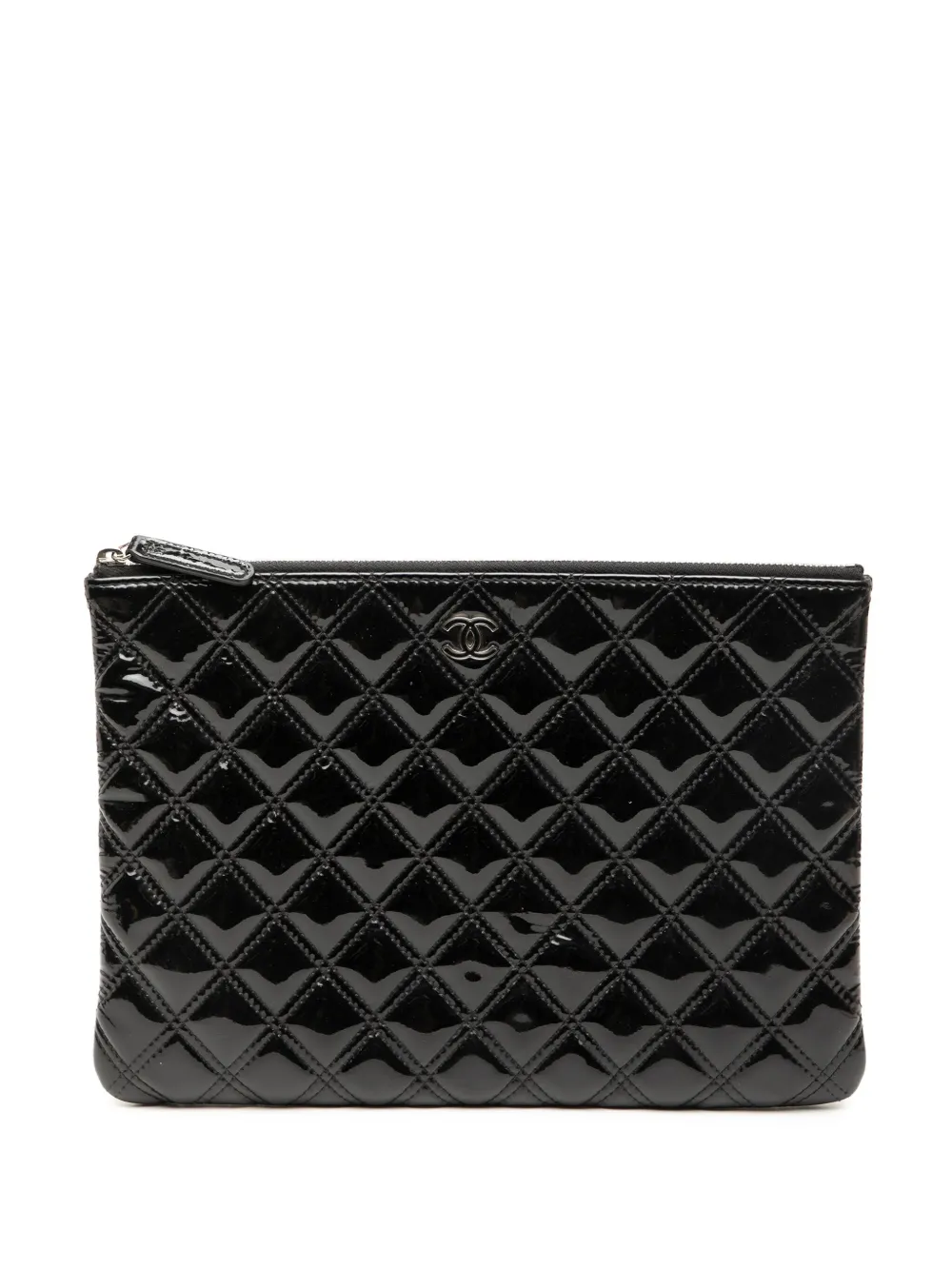 CHANEL Pre-Owned 2014-2015 ミディアム マトラッセ パテント O ケース クラッチバッグ - ブラック