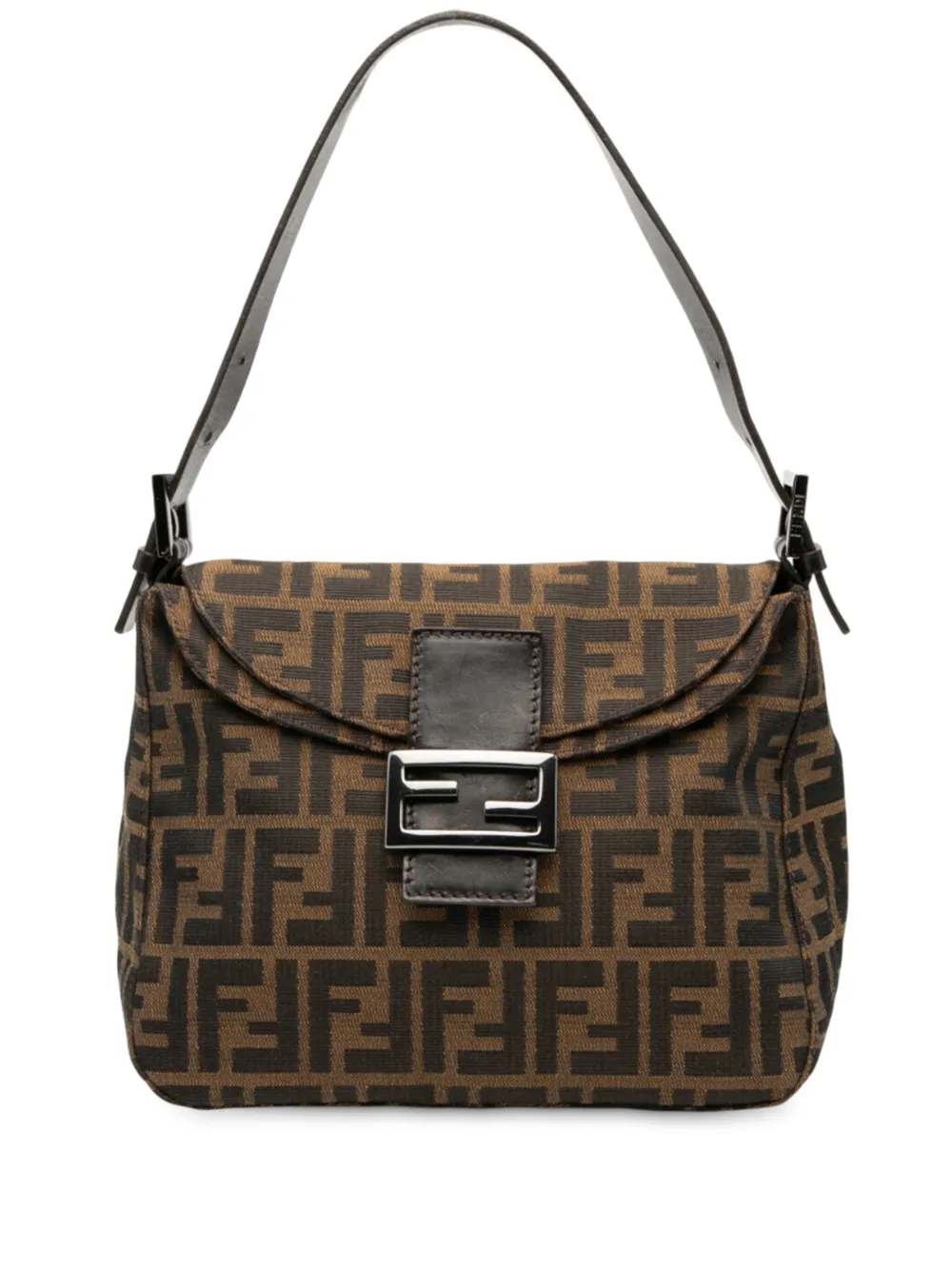 Pre-owned Fendi 20th Century Zucca Canvas Double Flap Mamma Shoulder Bag In Brown