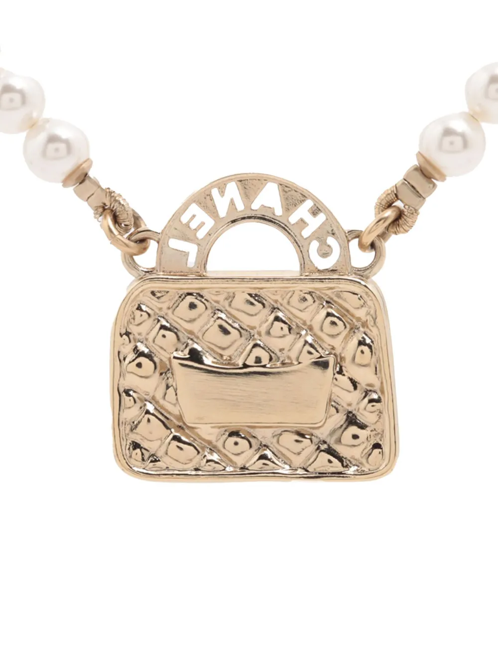CHANEL Pre-Owned 2024 vergoldete CC Halskette mit Kunstperlen und Strasssteinen | Image 2