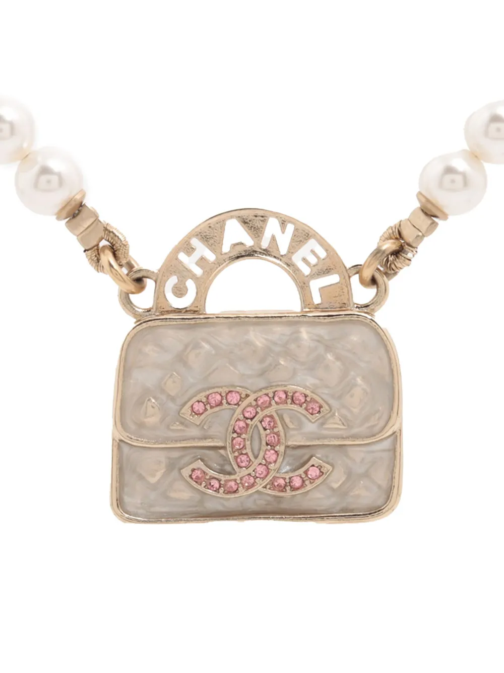 CHANEL Pre-Owned 2024 ココマーク ゴールドプレーテッド フォーパール&ラインストーン バッグ コスチューム ネックレス CHANEL Pre-Owned 2024 ココマーク ゴールドプレーテッド フォーパール&ラインストーン バッグ コスチューム ネックレス