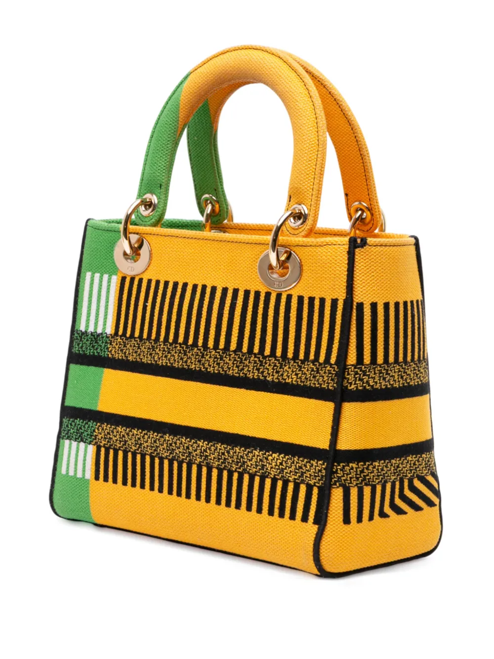 Pre-owned Dior 2022 Medium Canvas Embroidered Flower Pop Lady D Lite Satchel In Green