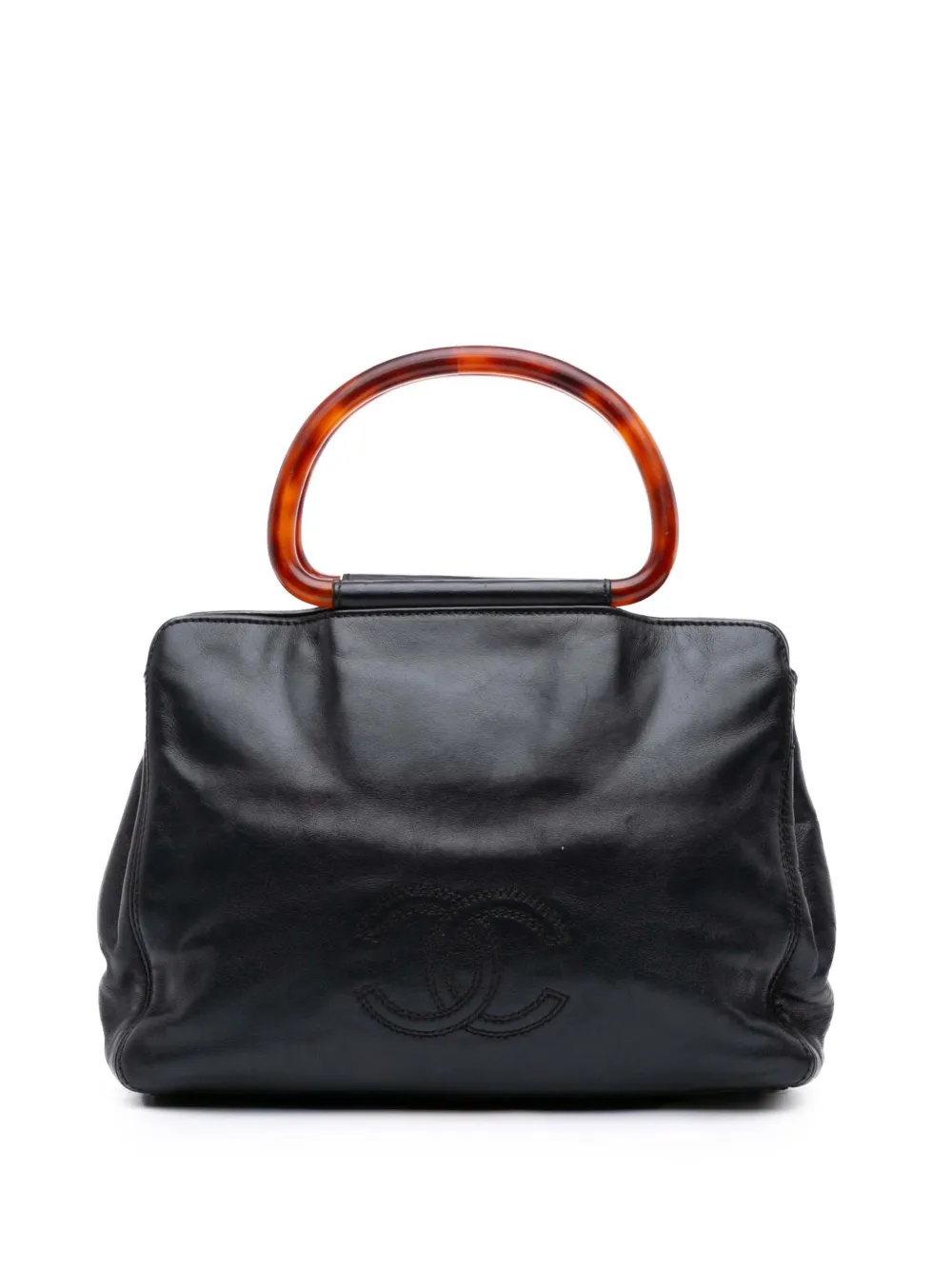 CHANEL Pre-Owned 1997-1999 ココマーク ラムスキン トータス トップハンドル ハンドバッグ - ブラック CHANEL Pre-Owned 1997-1999 ココマーク ラムスキン トータス トップハンドル ハンドバッグ - ブラック