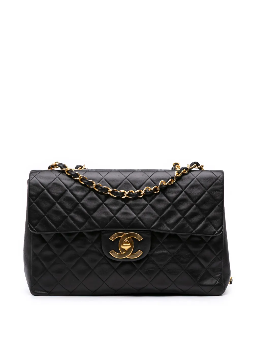 Pre-owned Chanel 1994-1996 Maxi Xl Classic Lambskin Single Flap Shoulder Bag In Black