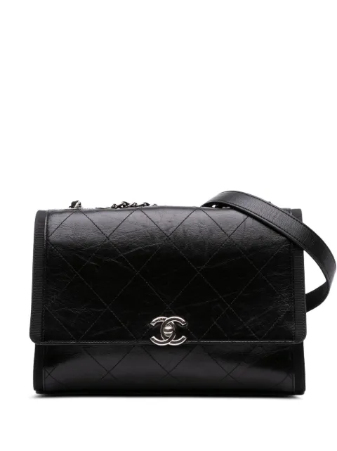 CHANEL Pre-Owned bolsa crossbody Flap de grosgrain y piel de becerro capitonada con logo CC 2018