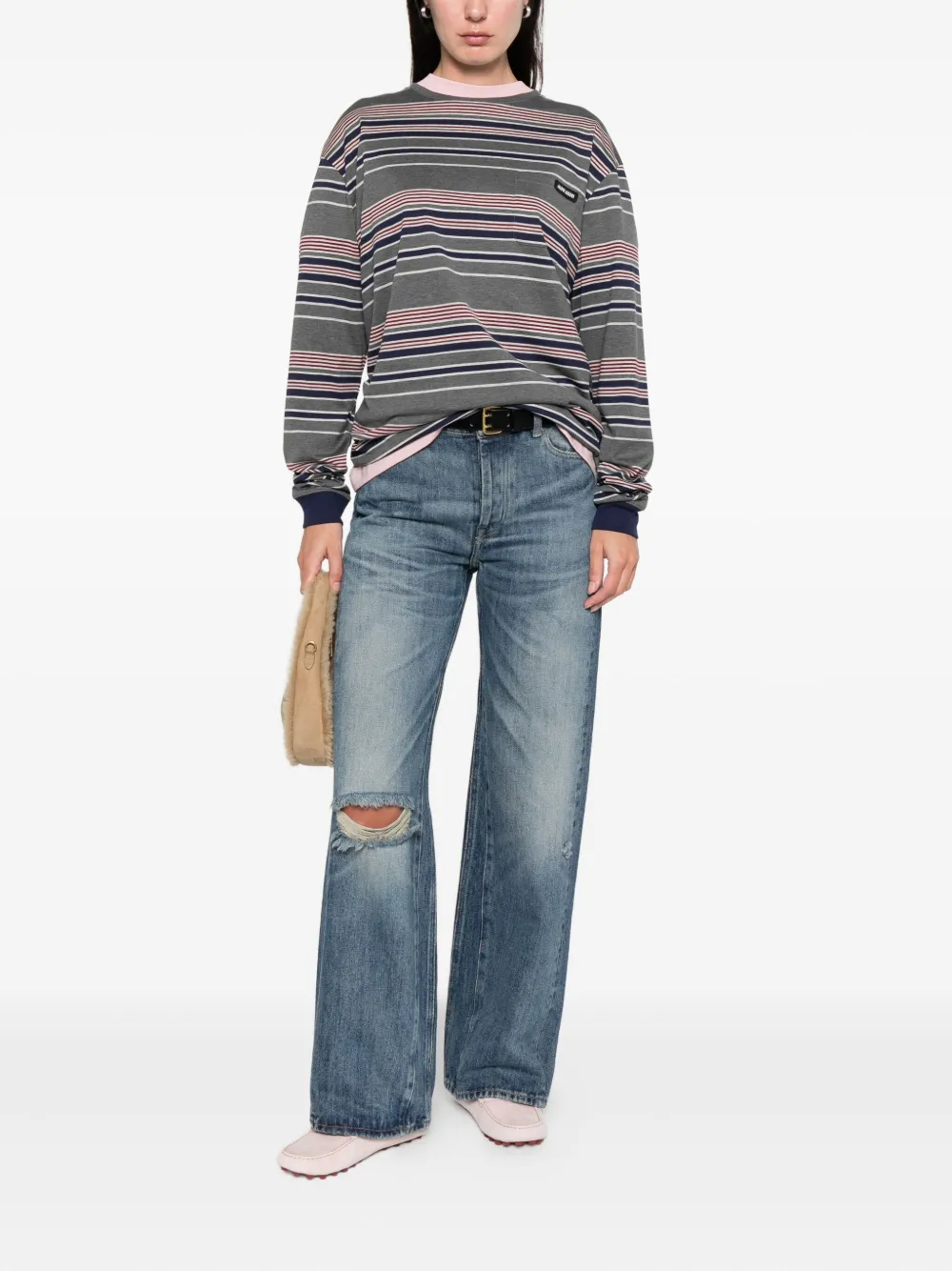 Miu Miu Gestreepte top - Grijs