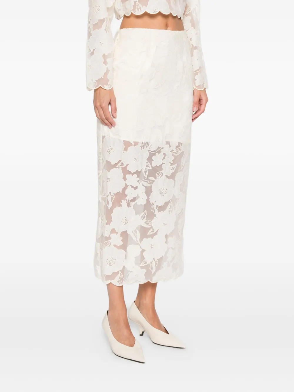  Malina Floral Scalloped Skirt - Neutrals 