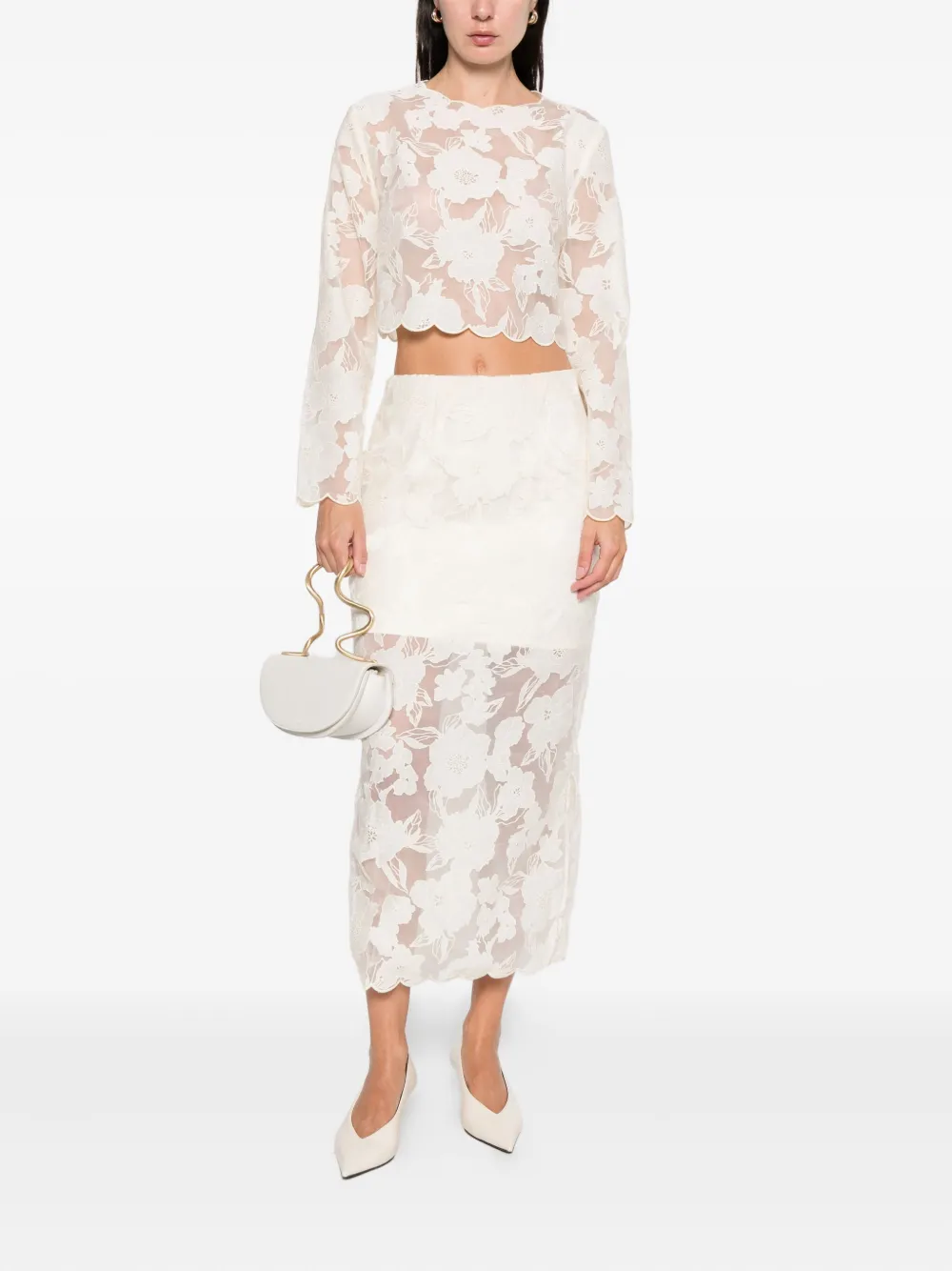 MALINA Gewelfde rok met bloemenprint - Beige