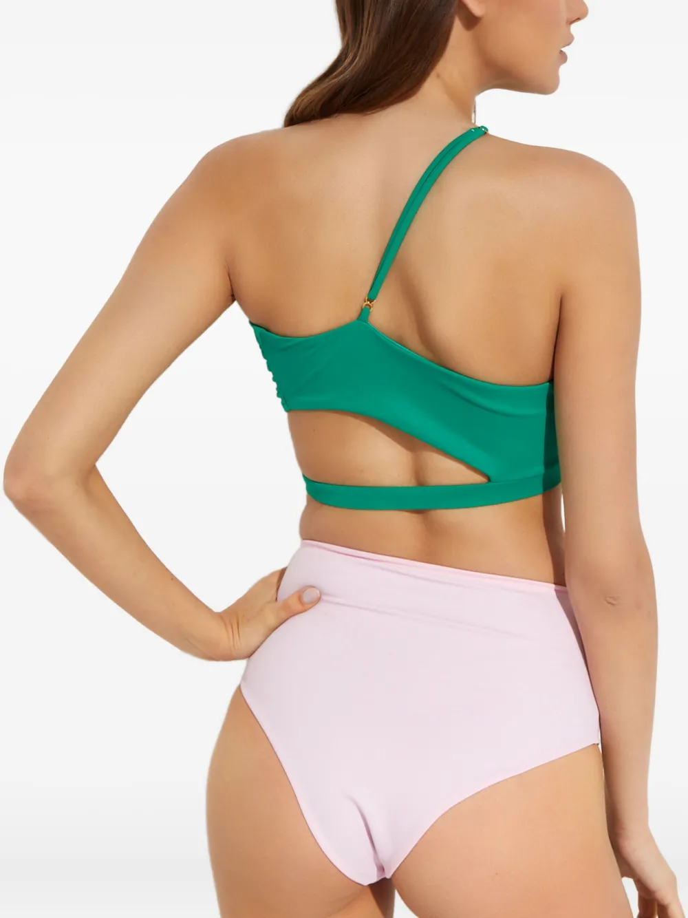 Agua Bendita Asymmetric Cutout Ventura Bikini Top In Green