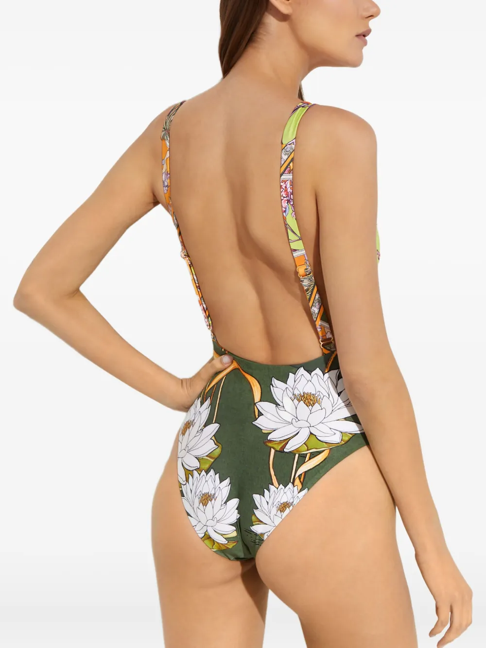 Agua Bendita Floral-print Wide-strap Tulipa Swimsuit In White