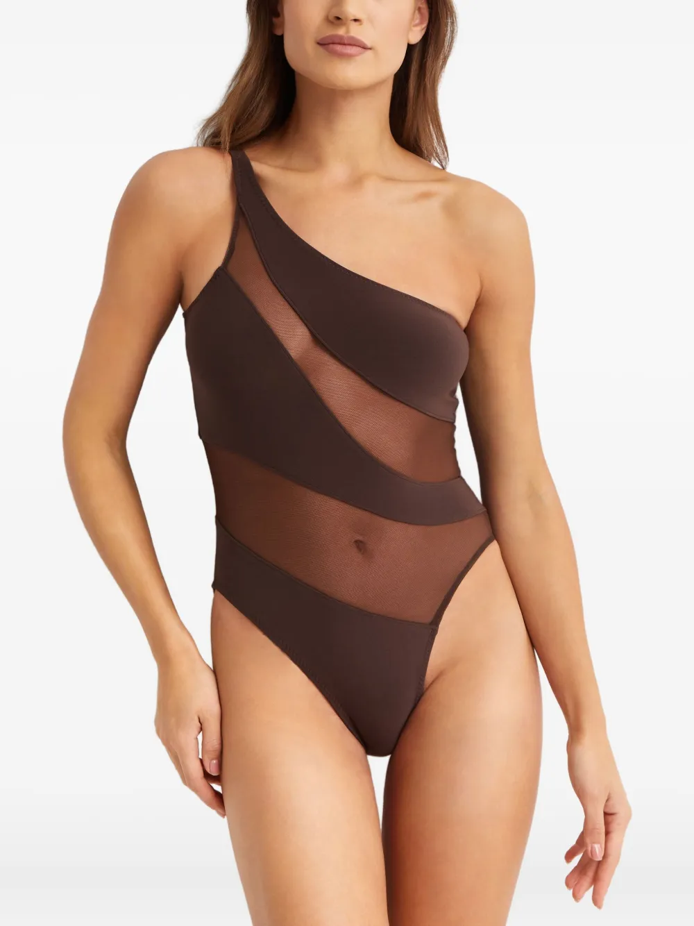 Norma Kamali Mio Mesh-panelled One-shoulder Swimsuit In Black