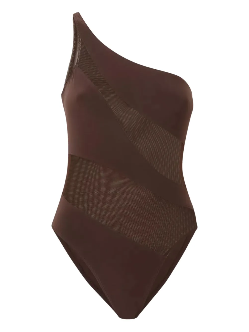 Norma Kamali Mio Mesh-panelled One-shoulder Swimsuit In Black