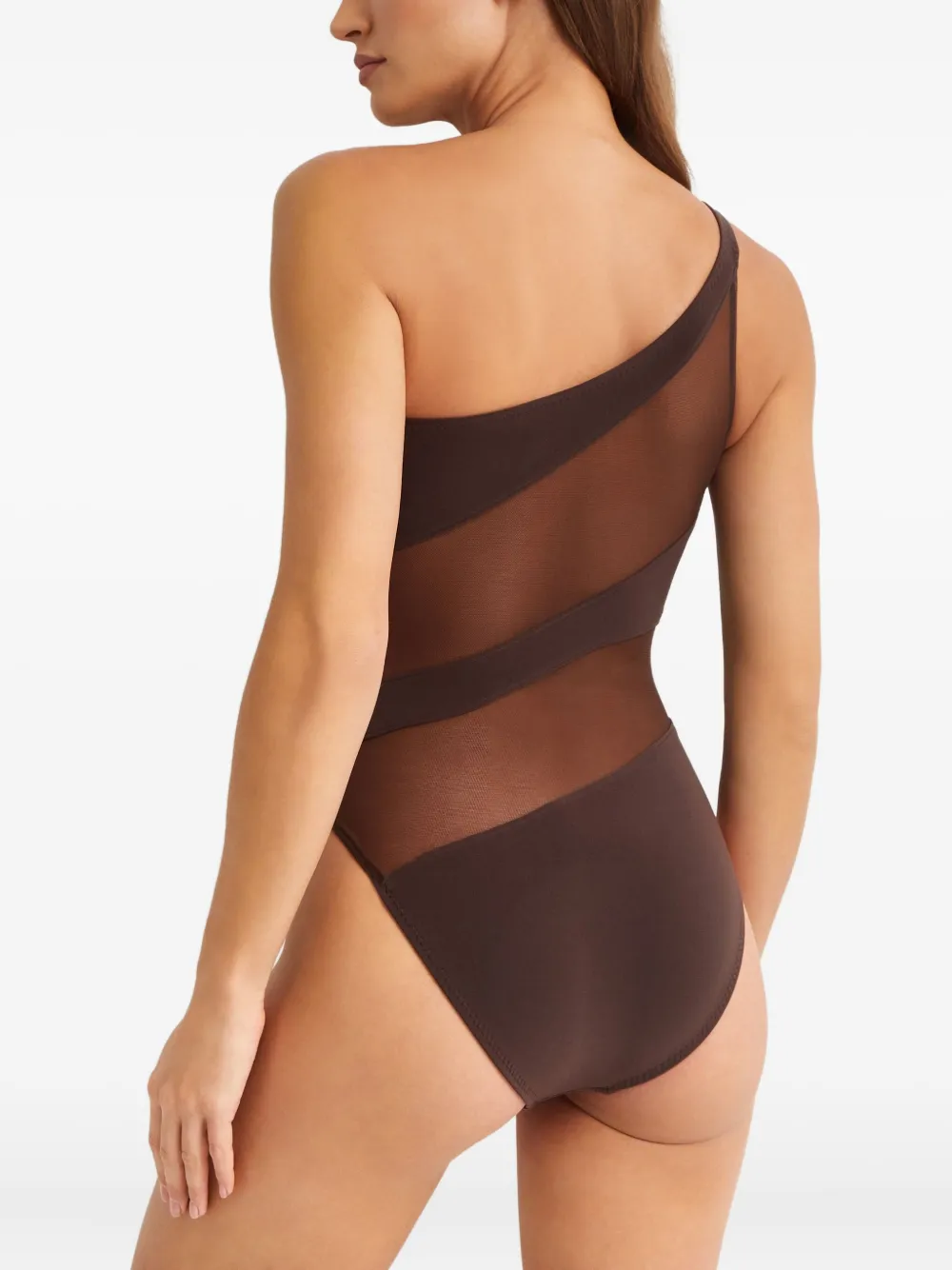 Norma Kamali Mio Mesh-panelled One-shoulder Swimsuit In Black