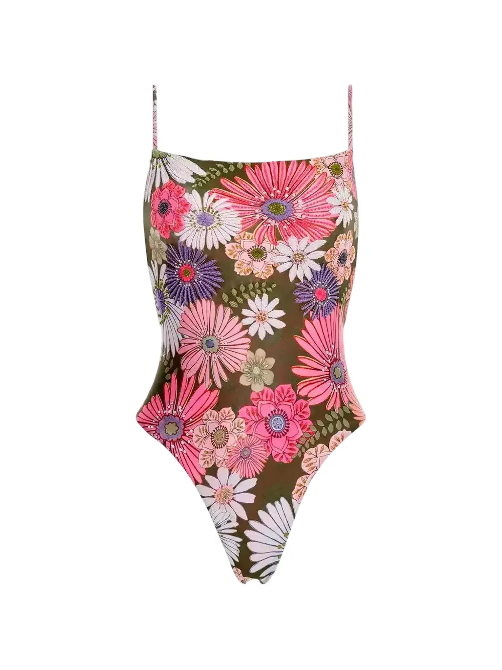 Agua Bendita Kali floral-embroidered swimsuit - Verde