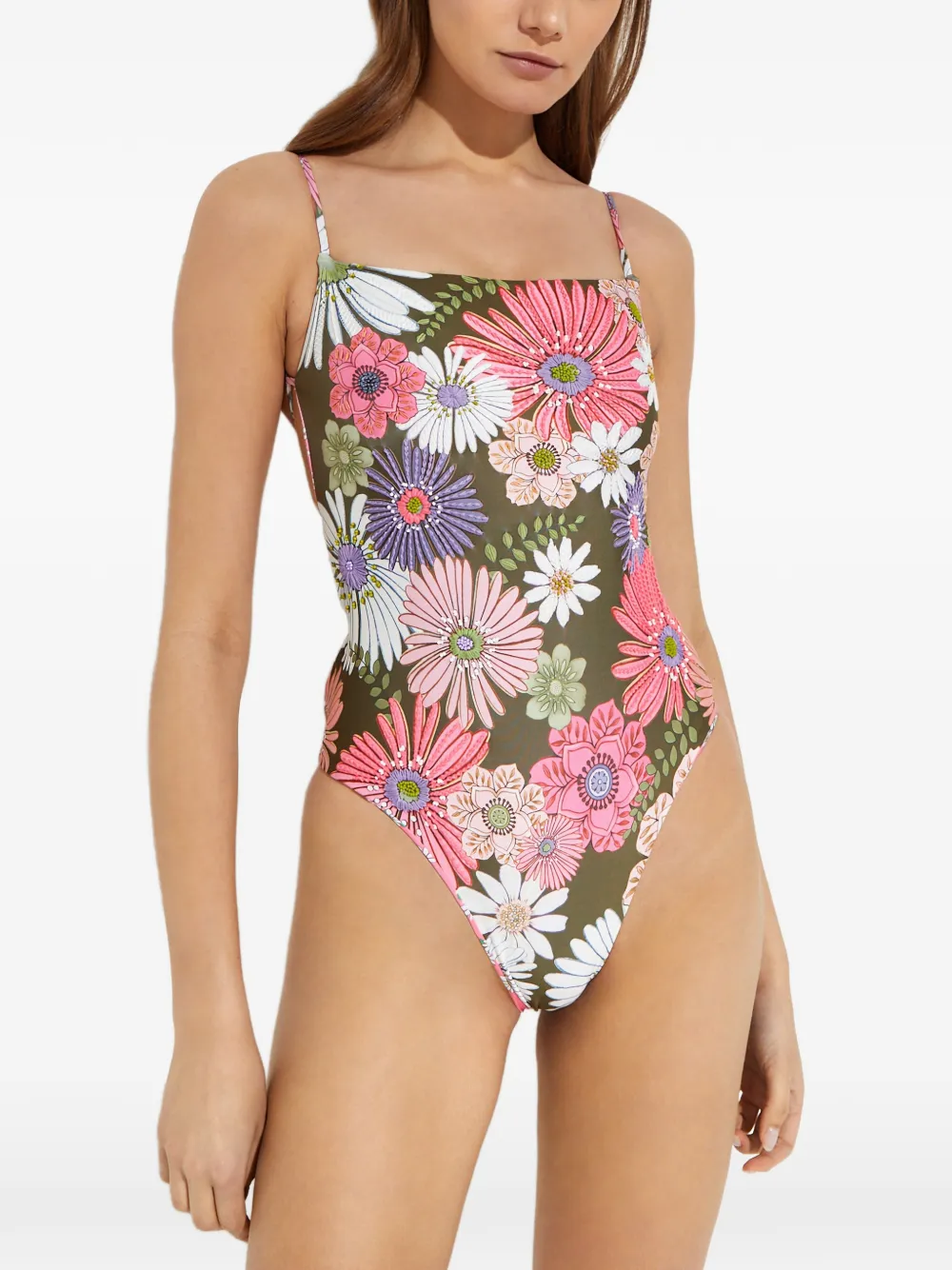 Agua Bendita Kali badpak met geborduurde bloemen Groen