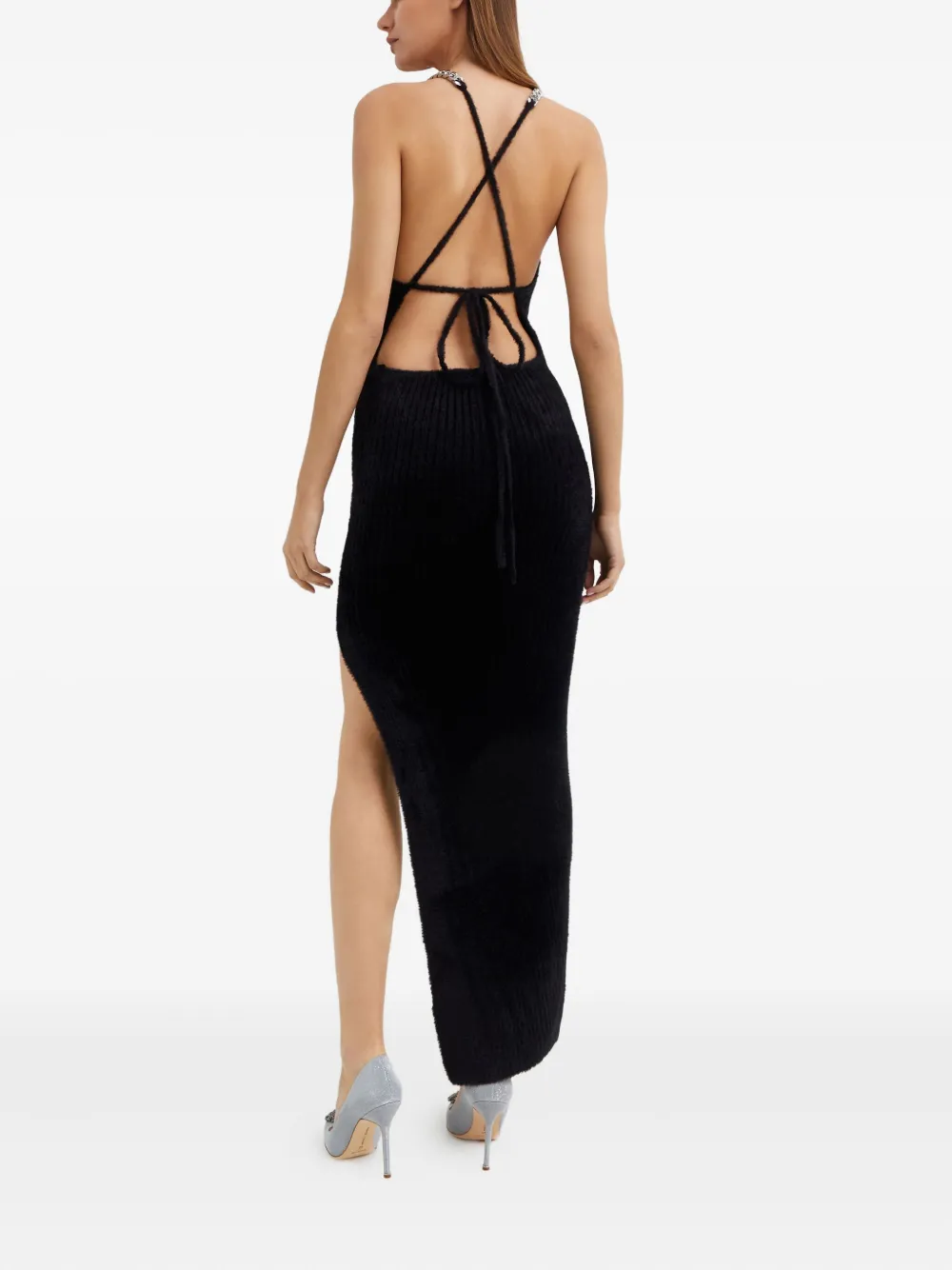 David Koma Chain-strap Asymmetric-hem Dress In Black