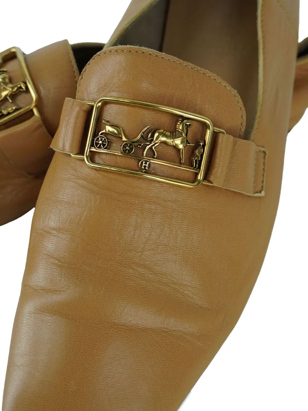 Pre-owned Hermes Time Horse-embellishment Leather Loafers In Neutral