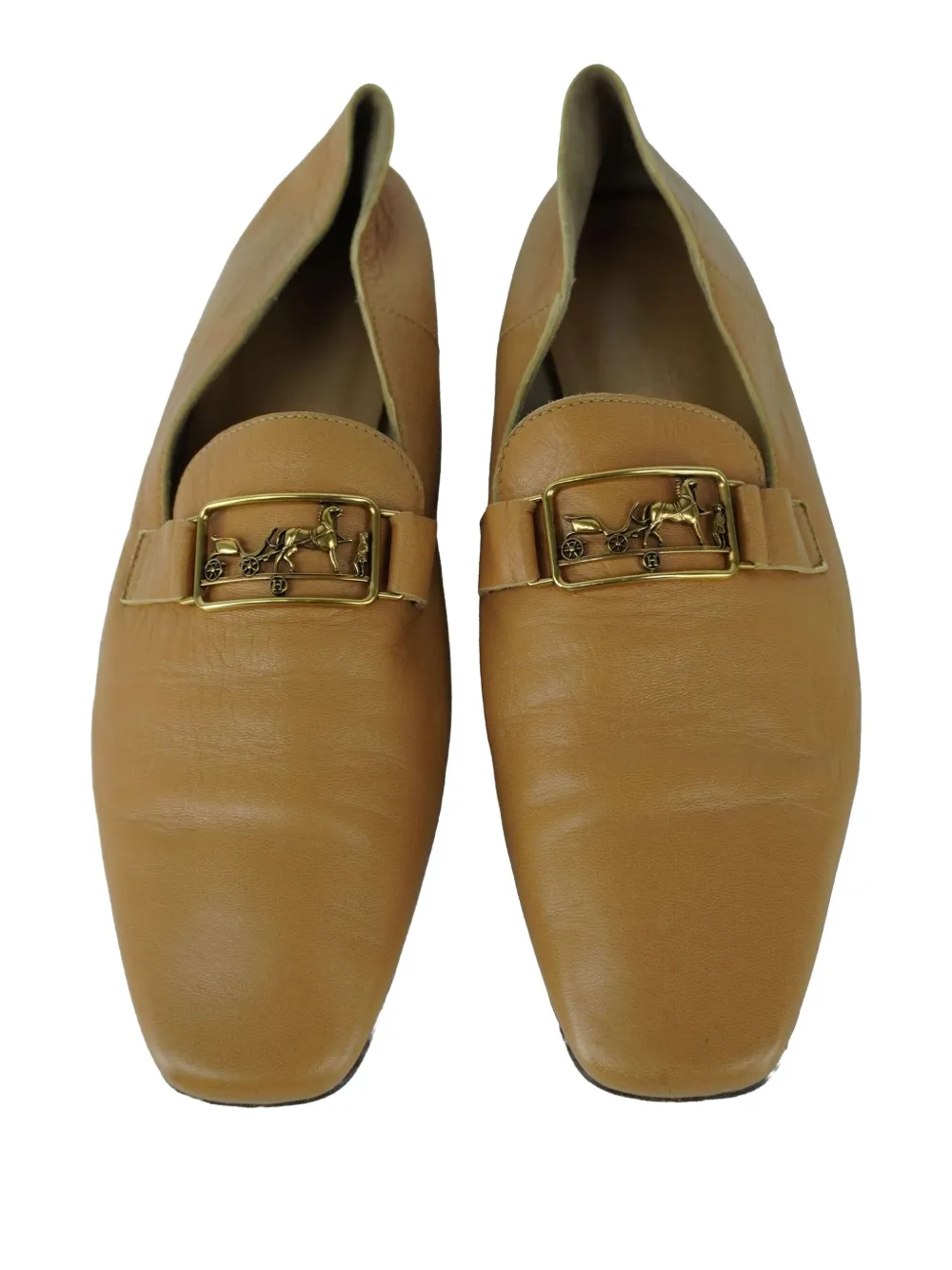 Pre-owned Hermes Time Horse-embellishment Leather Loafers In Neutral