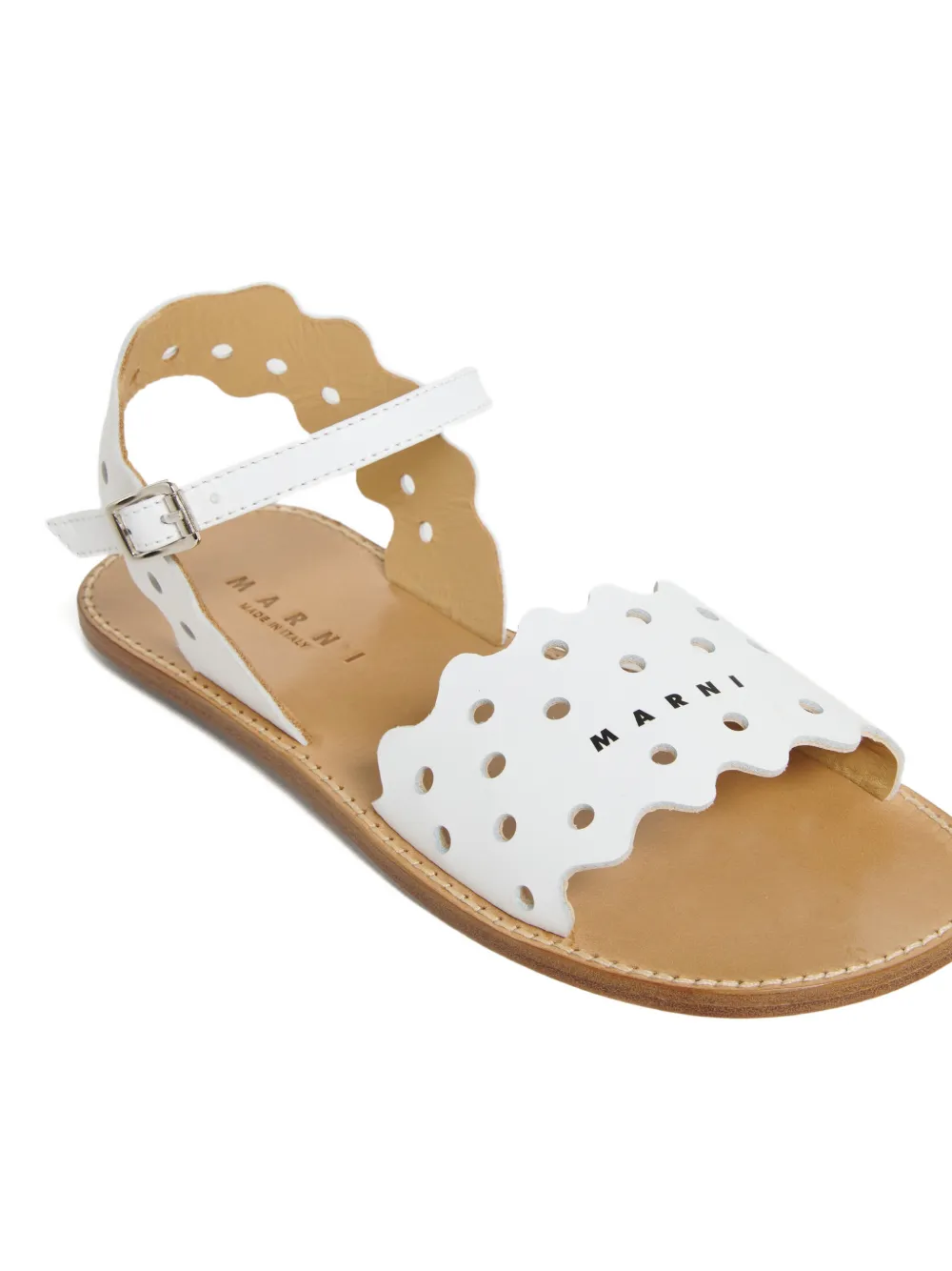 Marni Kids Gewelfde geperforeerde leren sandalen Wit