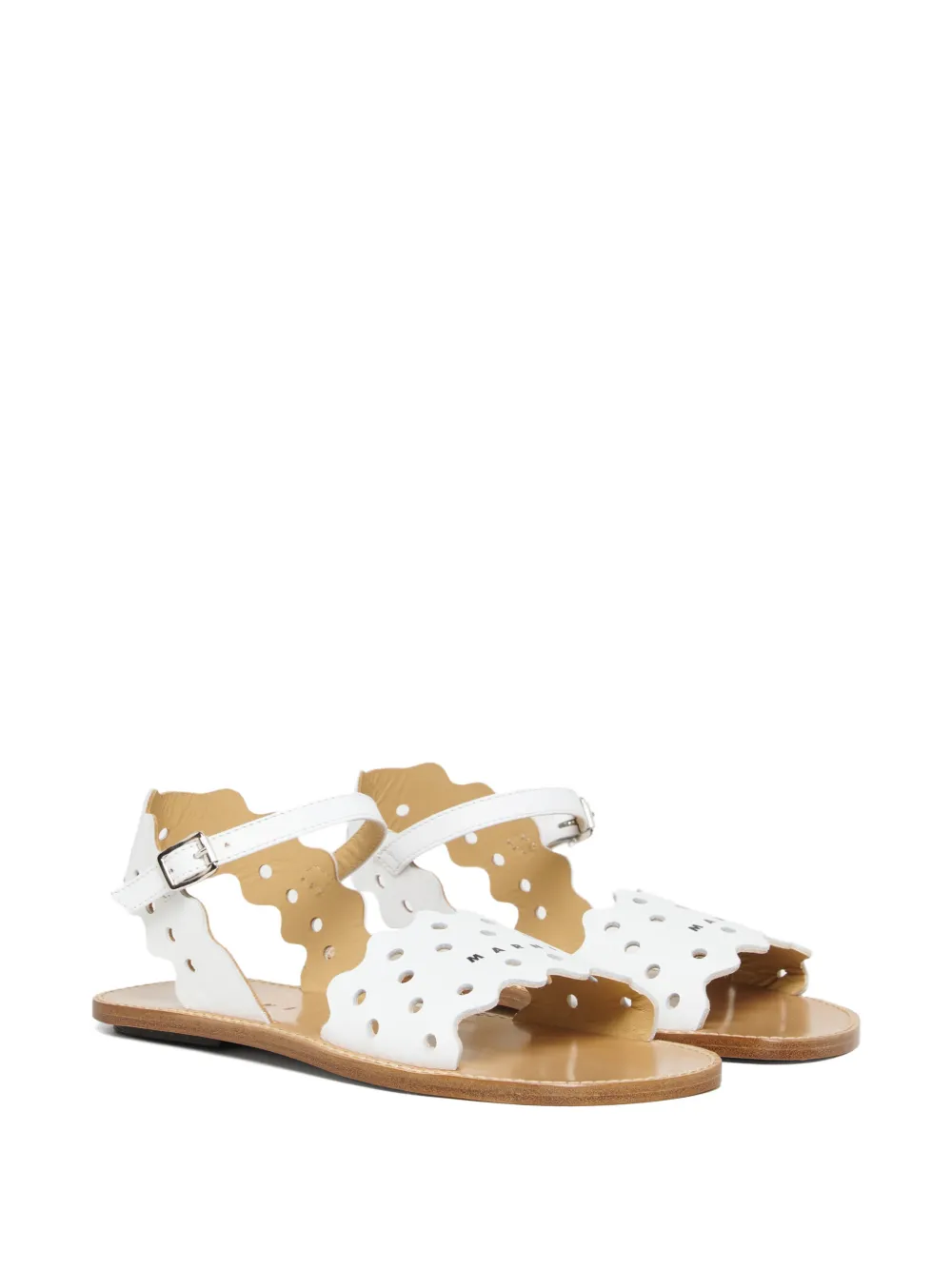Marni Kids Gewelfde geperforeerde leren sandalen Wit