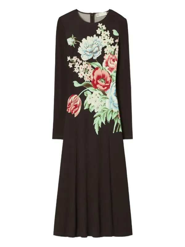 tory burch jersey dress Women's Printed in Brown Floral, size 8 smocked waist dress