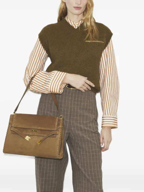 Tory Burch Large Lee Radziwill Suede Shoulder Bag | Brown | FARFETCH